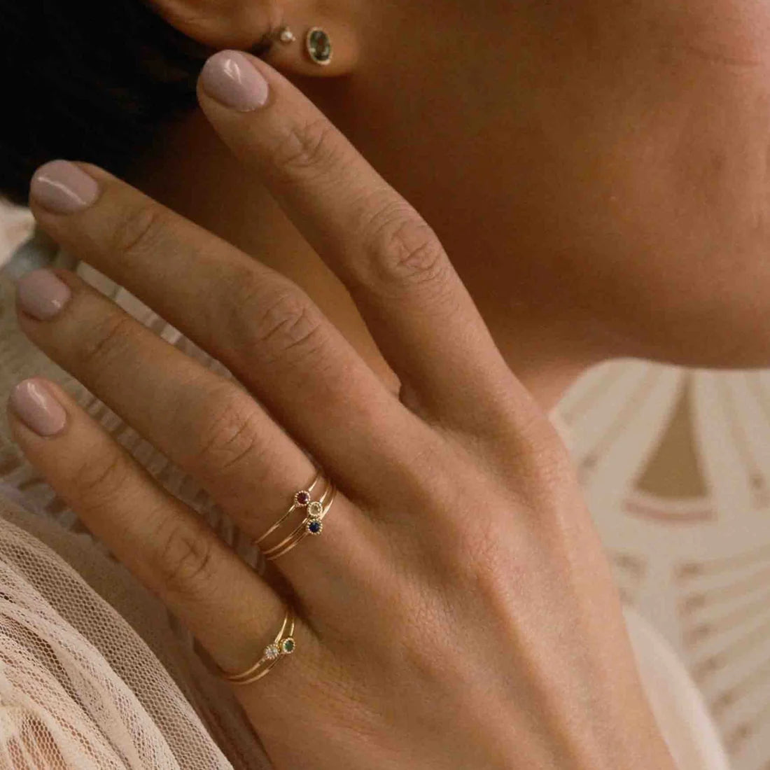 Round Emerald Moon Drop Ring
