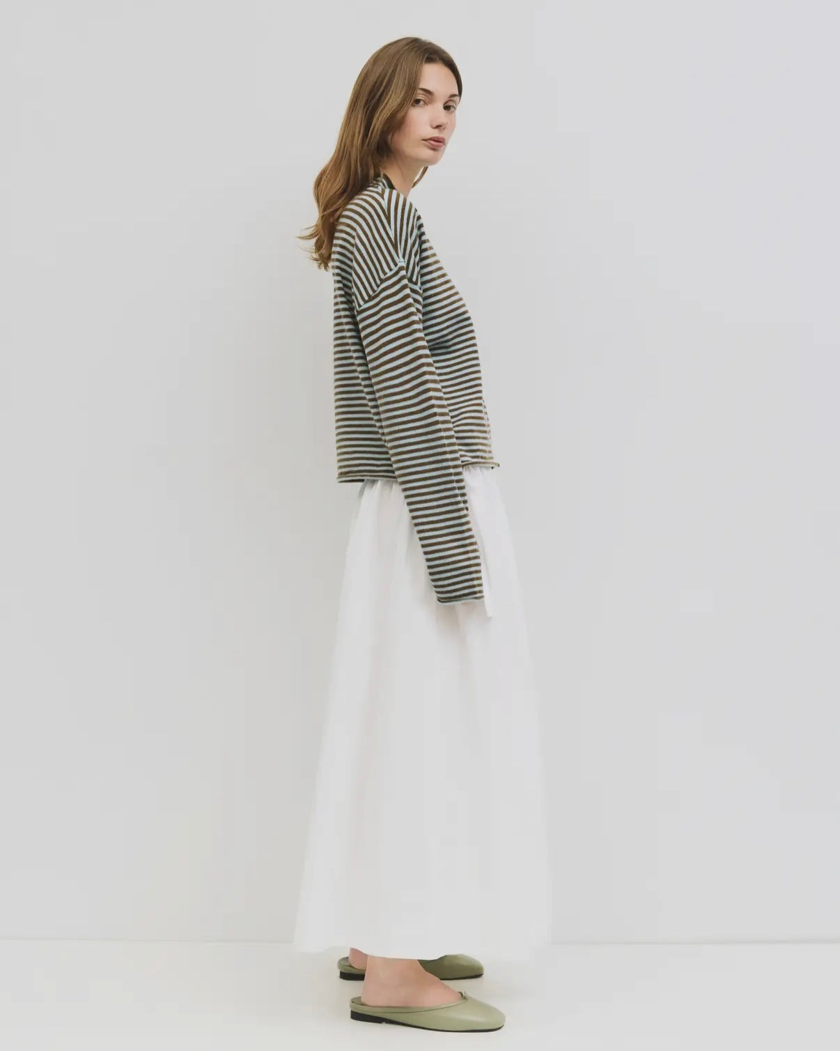 Eleanor Stripe Cardigan in Blue + Brown