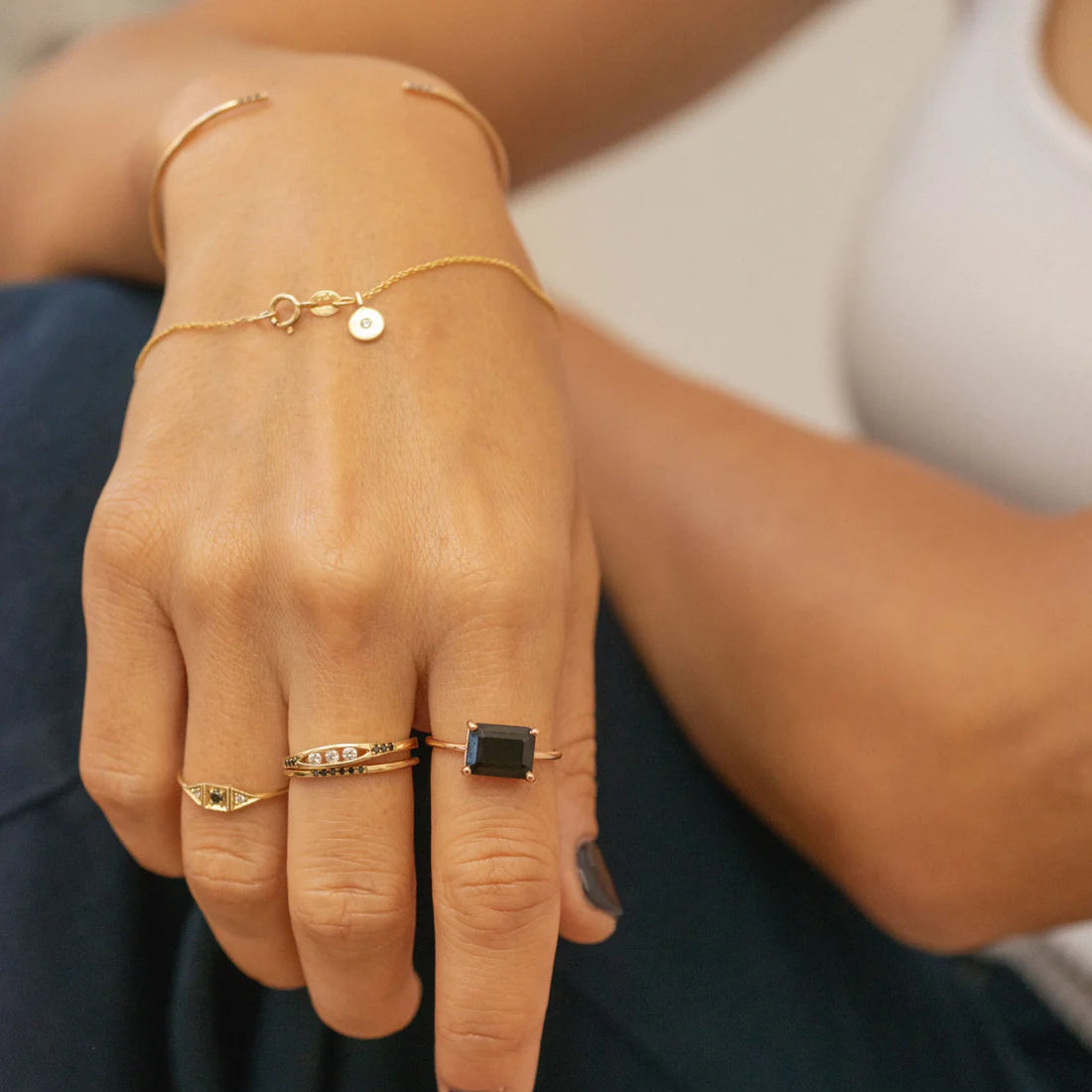White + Black Diamond Float Ring