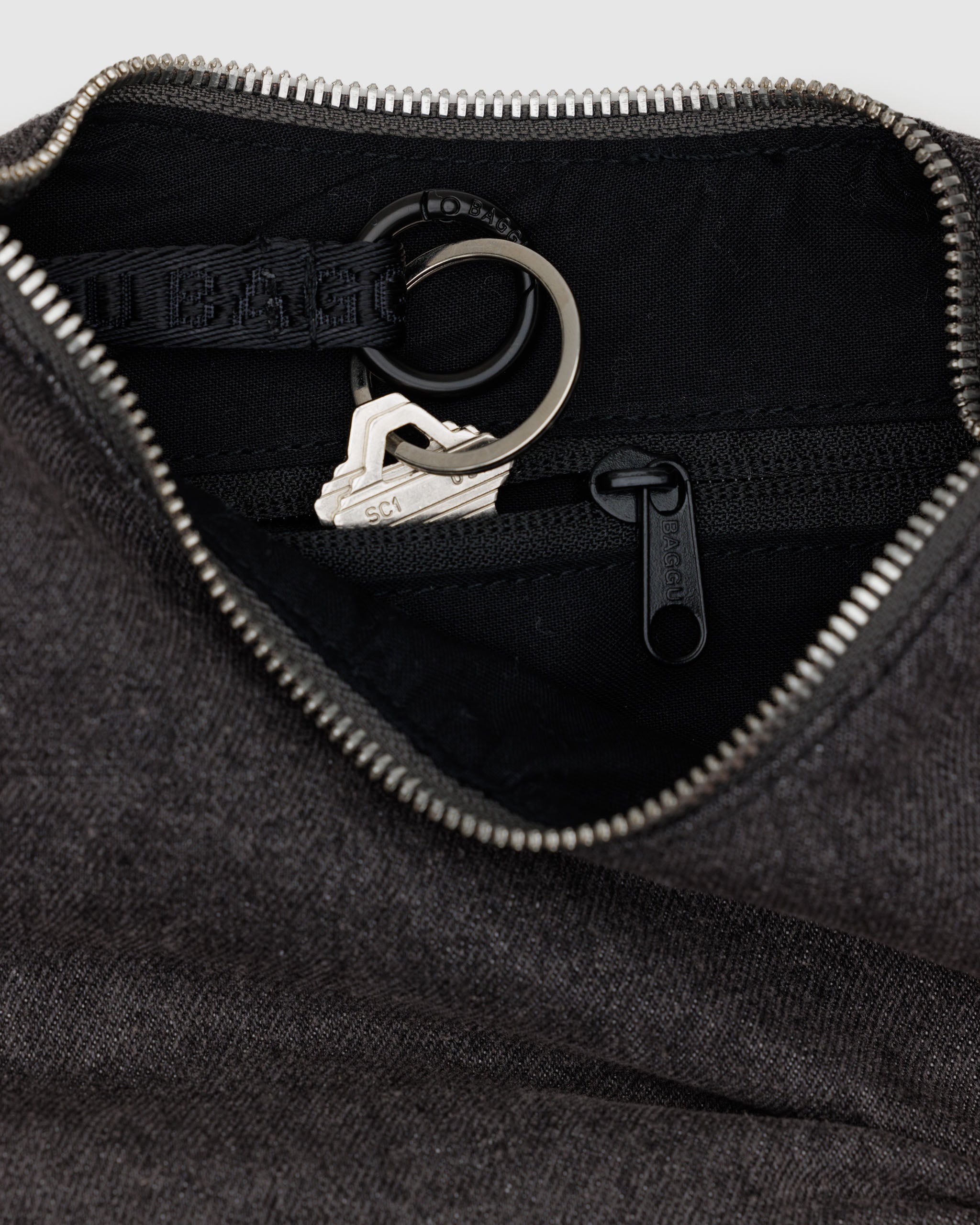 Small Denim Crescent Bag in Washed Black Denim