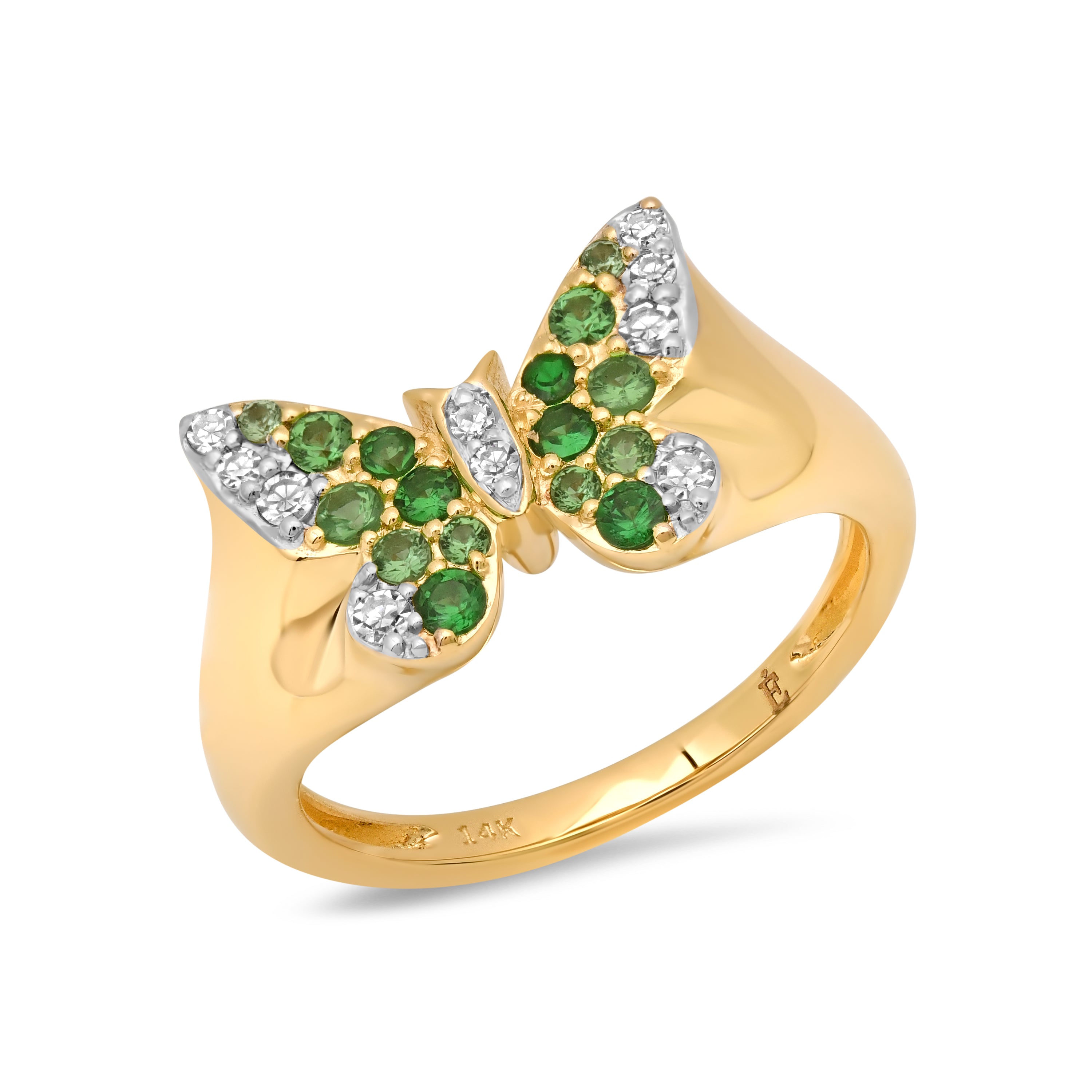 Mini Green and Diamond Ombré Butterfly Pinky Ring
