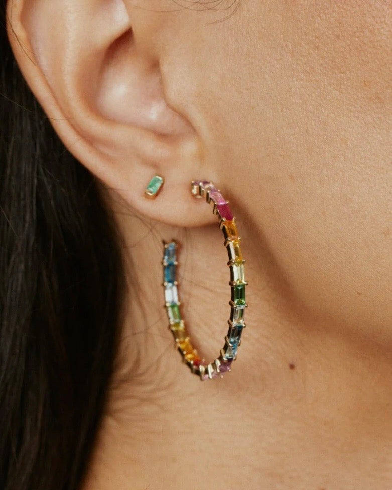 Emerald Baguette Studs