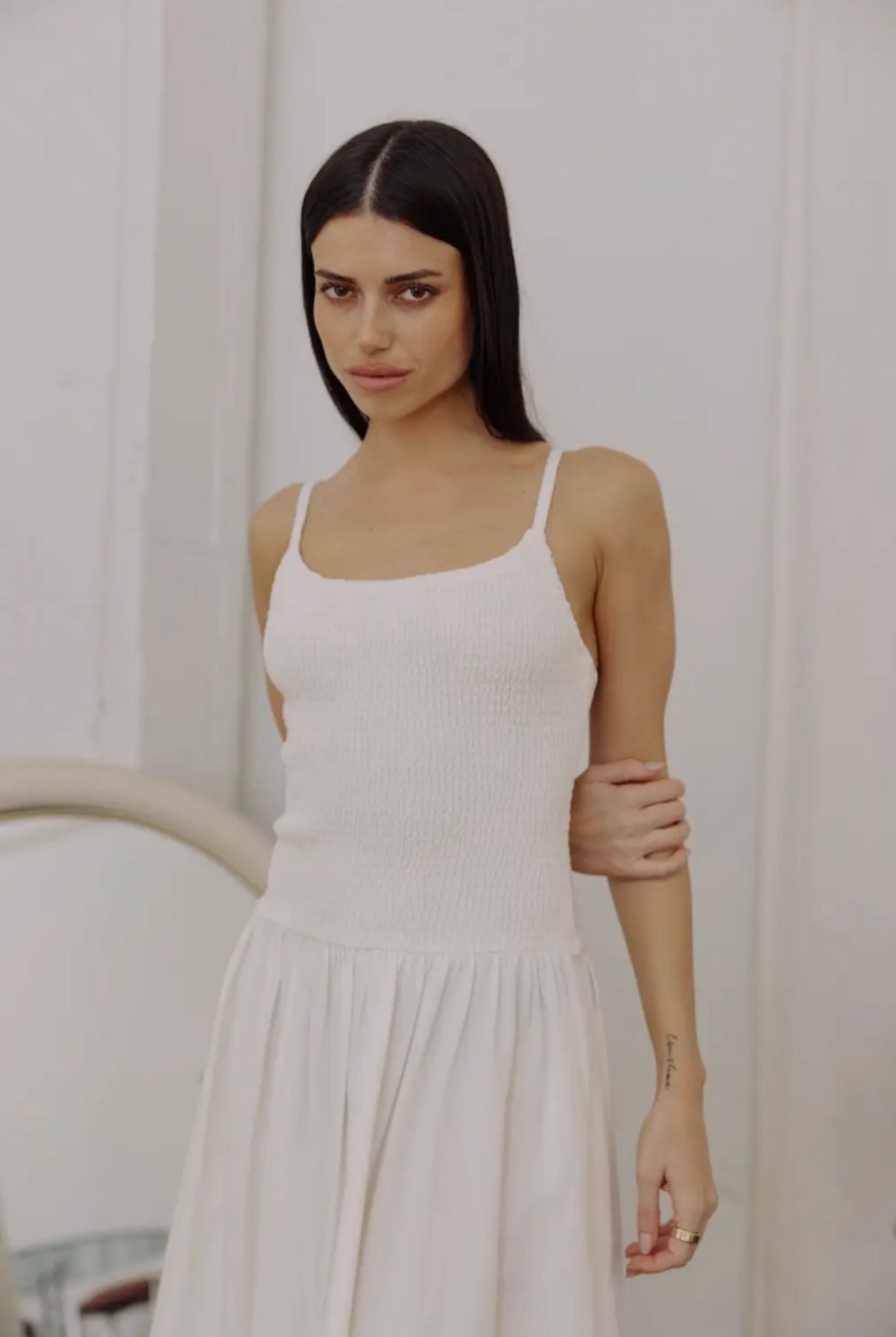 Iris Midi Dress in Ivory