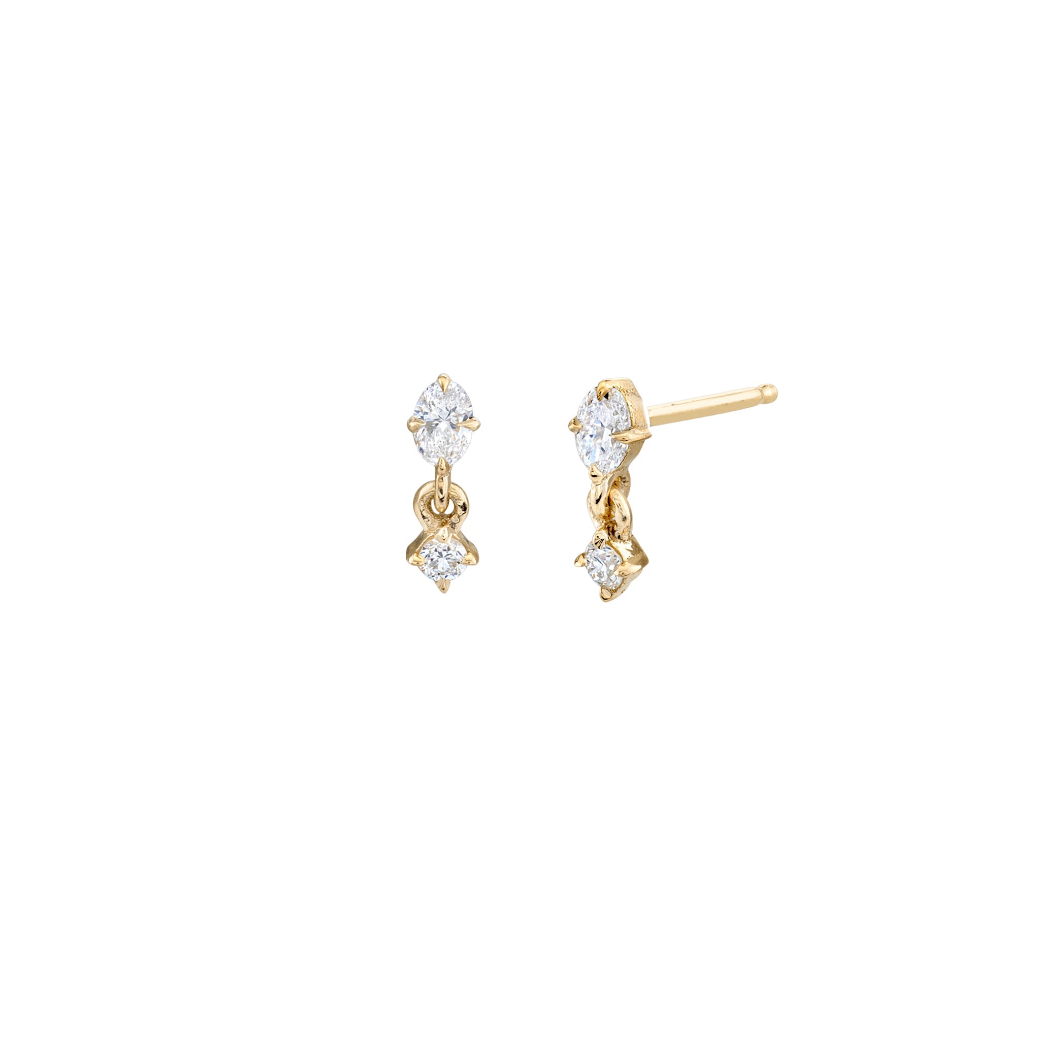 Mix Matched Oval and Round Diamond Mini Drop Stud