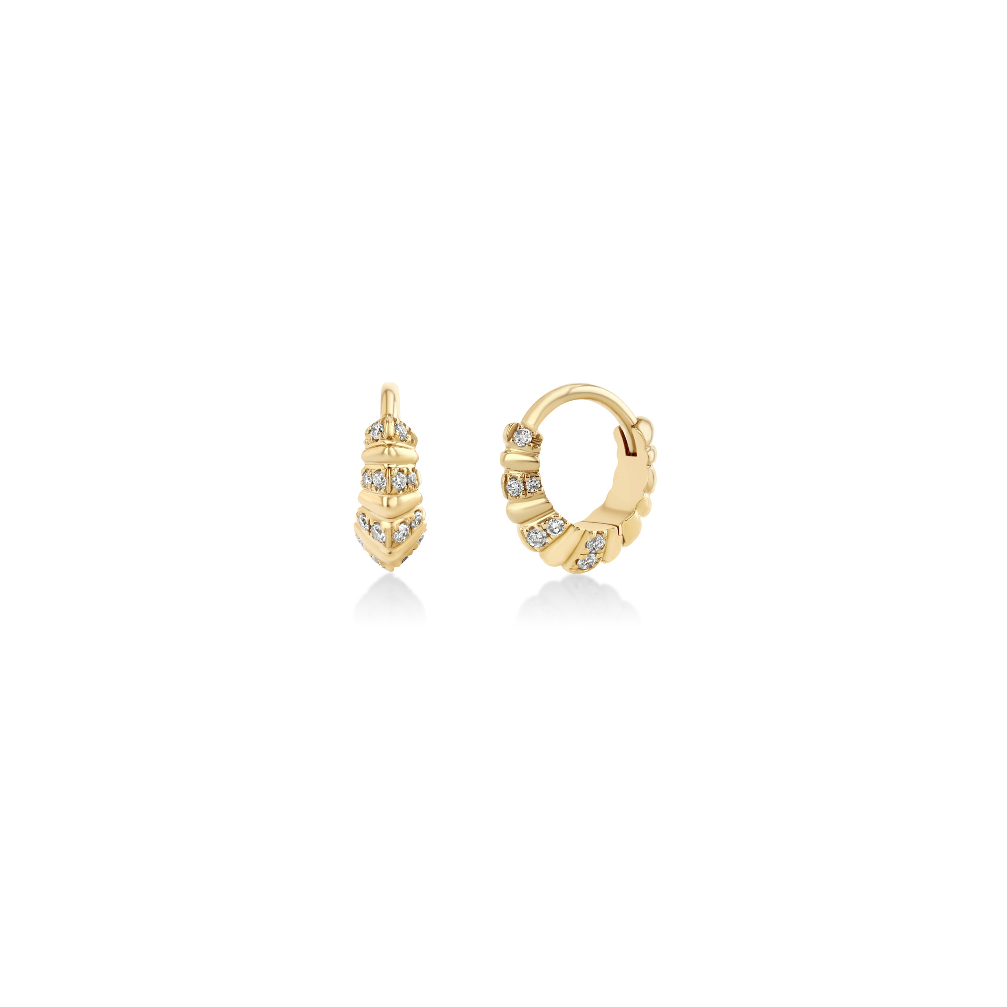 Striped Pavé Mini Fluted Crescent Huggie