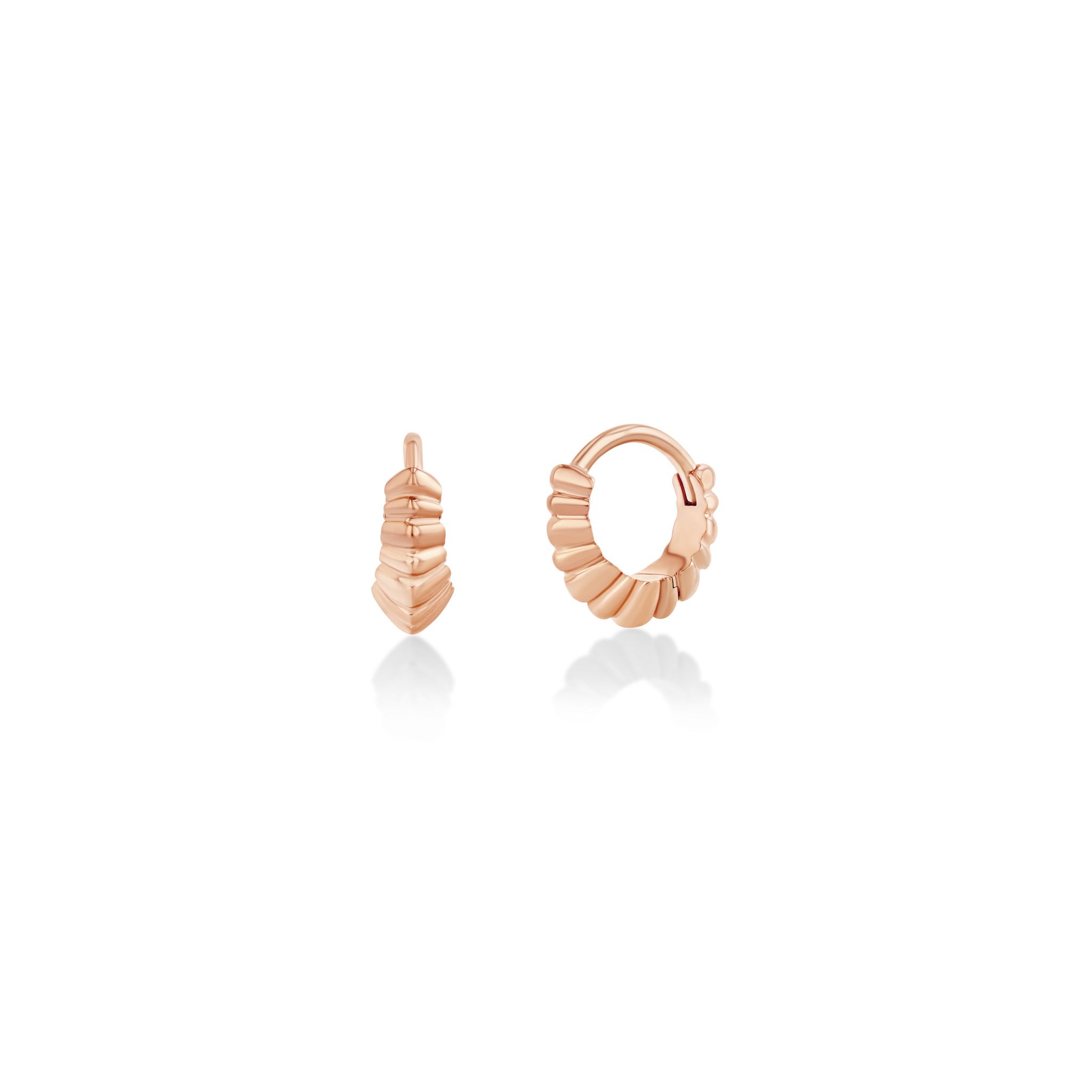 Striped Pavé Mini Fluted Crescent Huggie