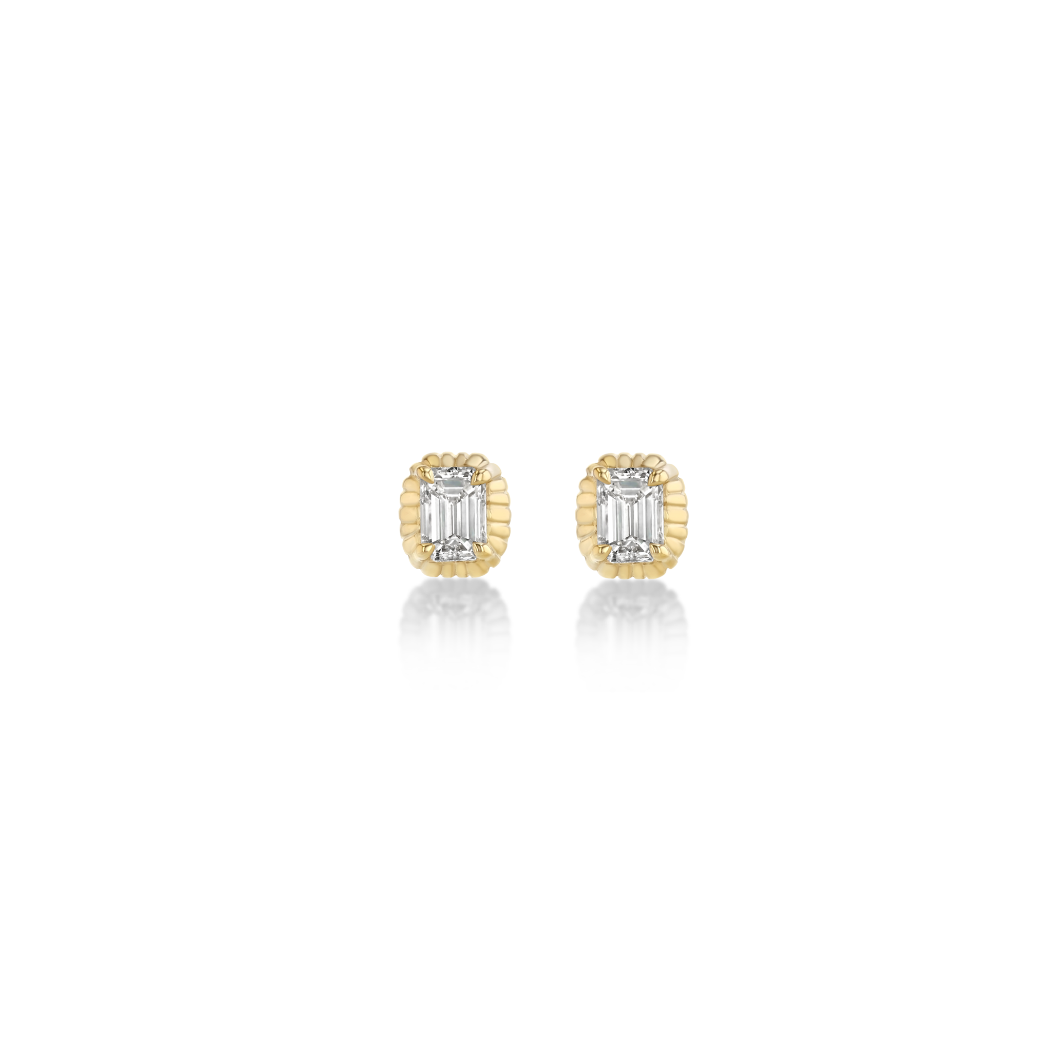Mini Fluted Button Studs Emerald Cut