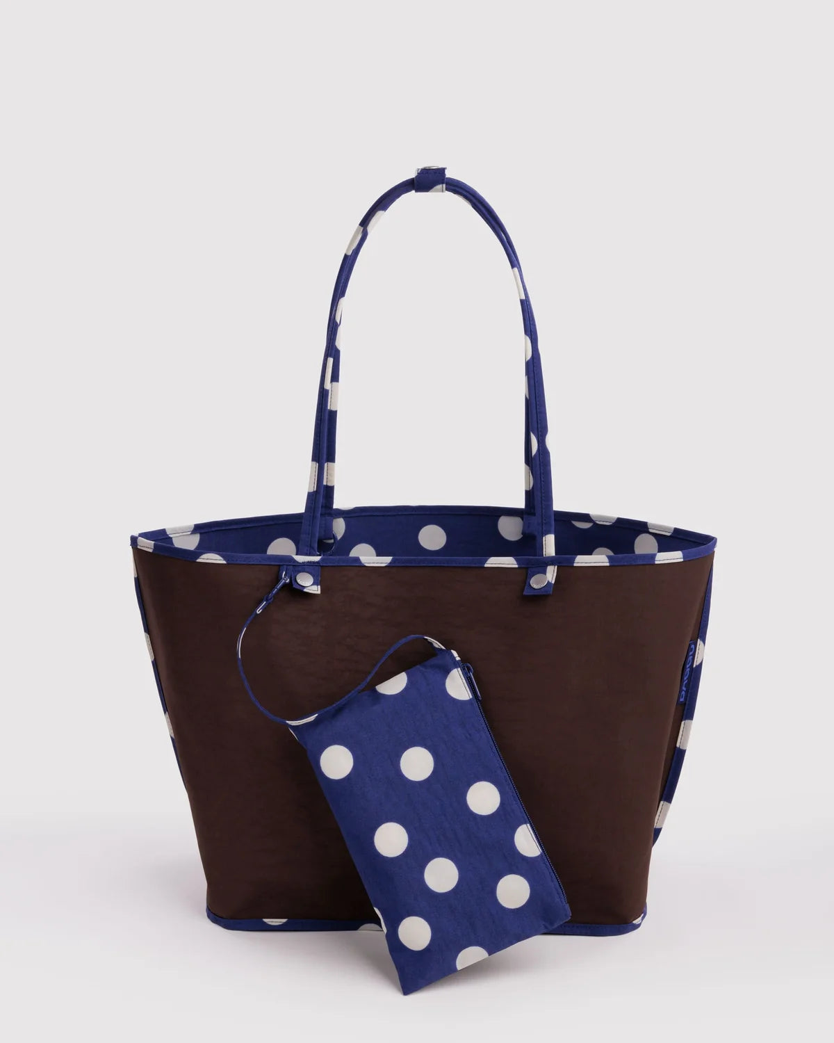 Large Nylon Reversible Tote in Navy Polka Dot Mix