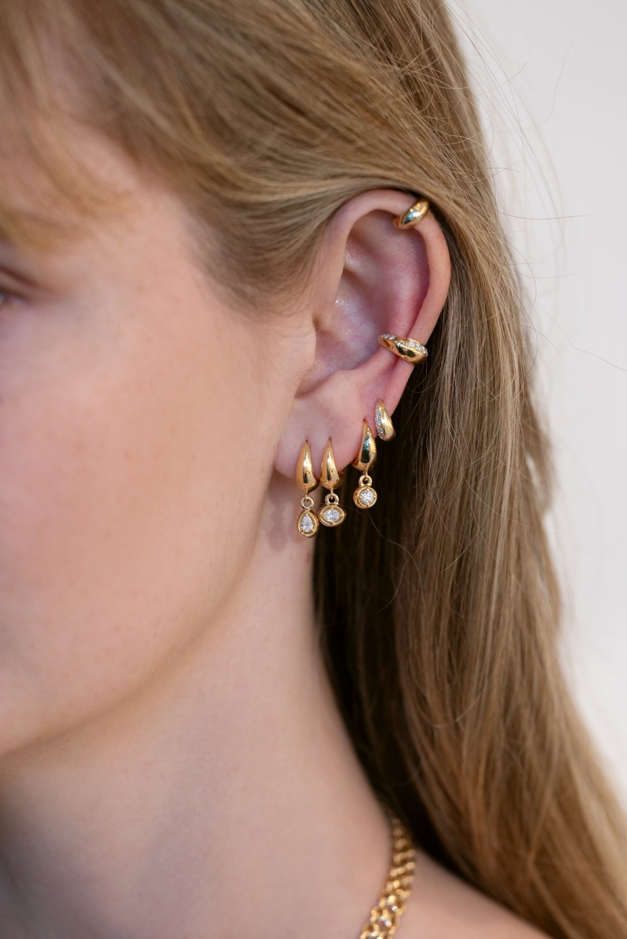 Small Crescent With Round Diamond Bezel Dangle