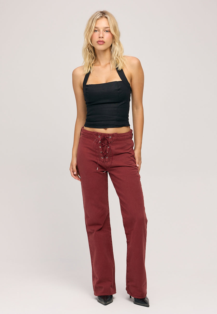 Hendrix Laced Mid Rise Straight - Ruby