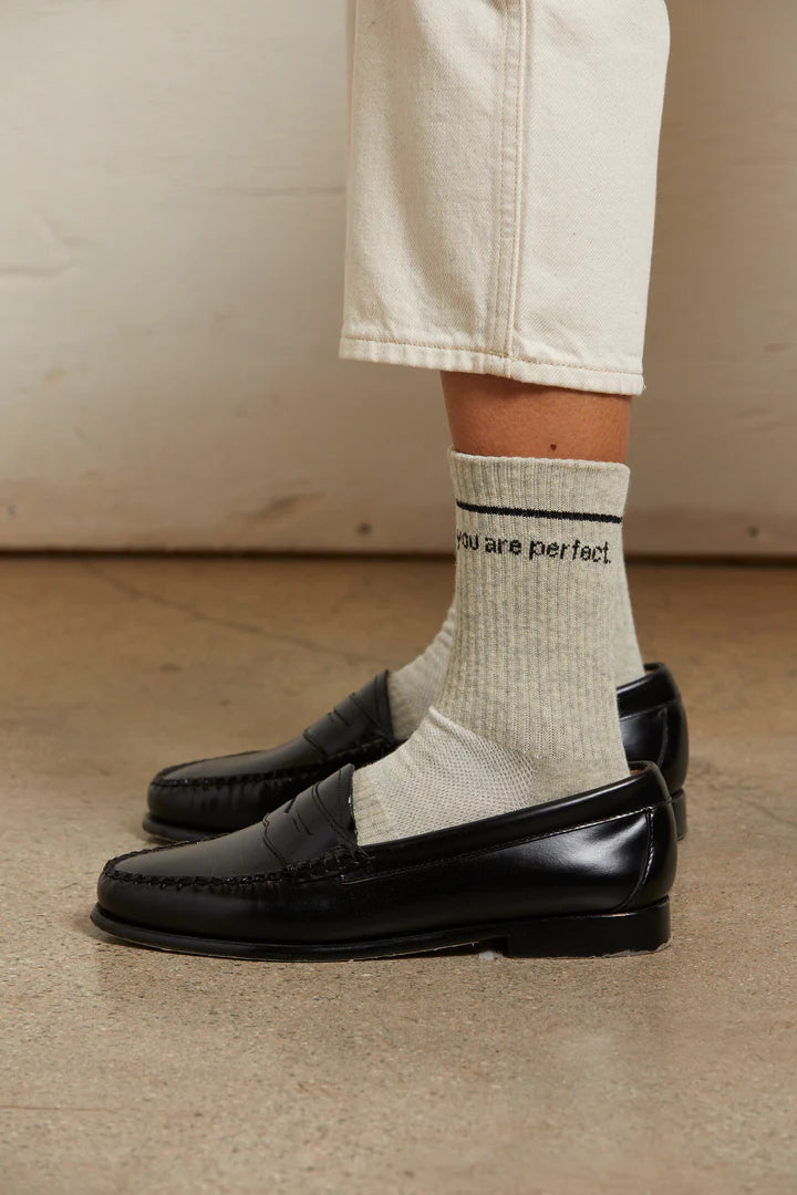 Perfect White Tee You Are Perfect Socks in Grey