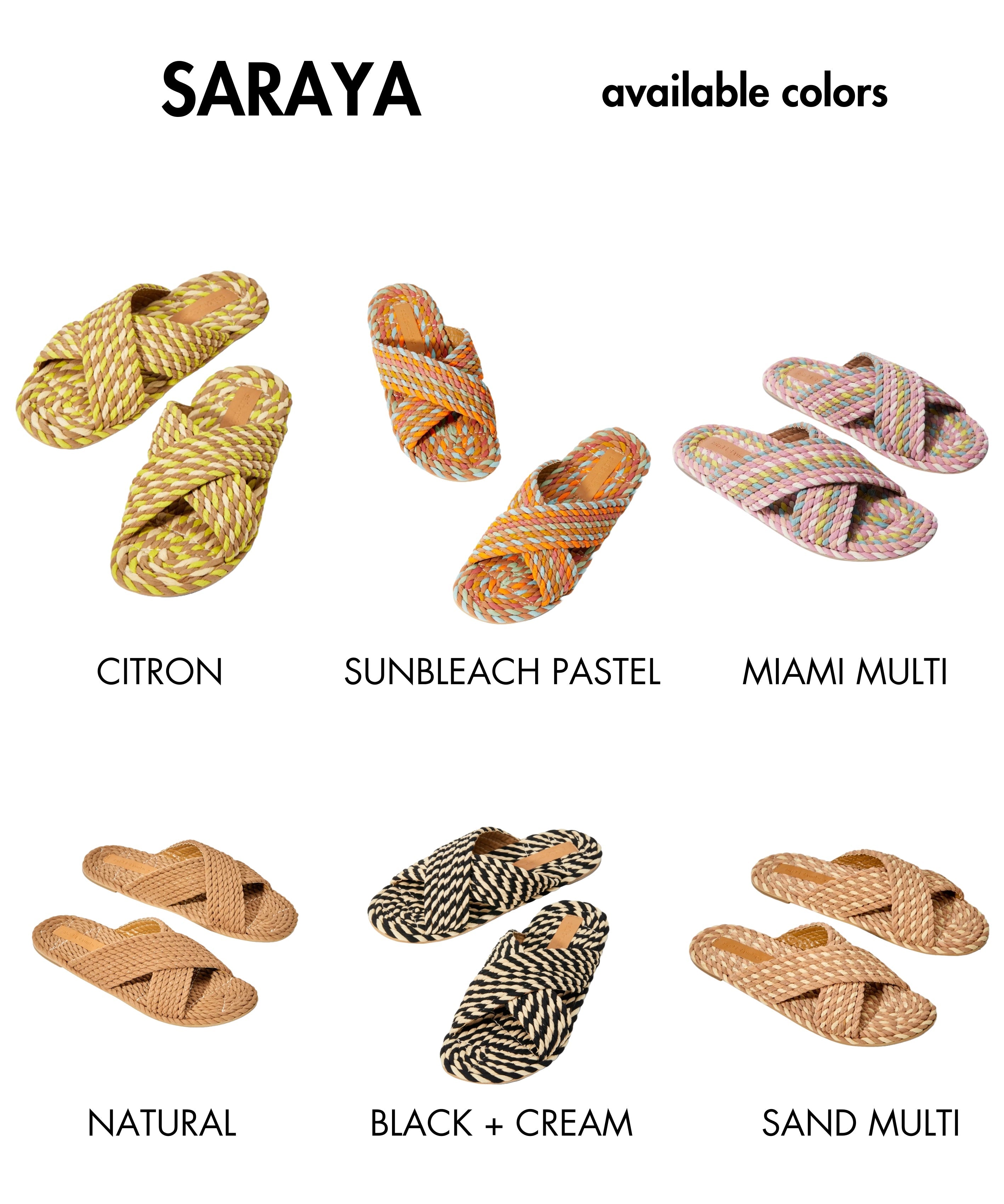 SARAYA - BLACK/WHITE MULTI vegan rope cross band slide sandal
