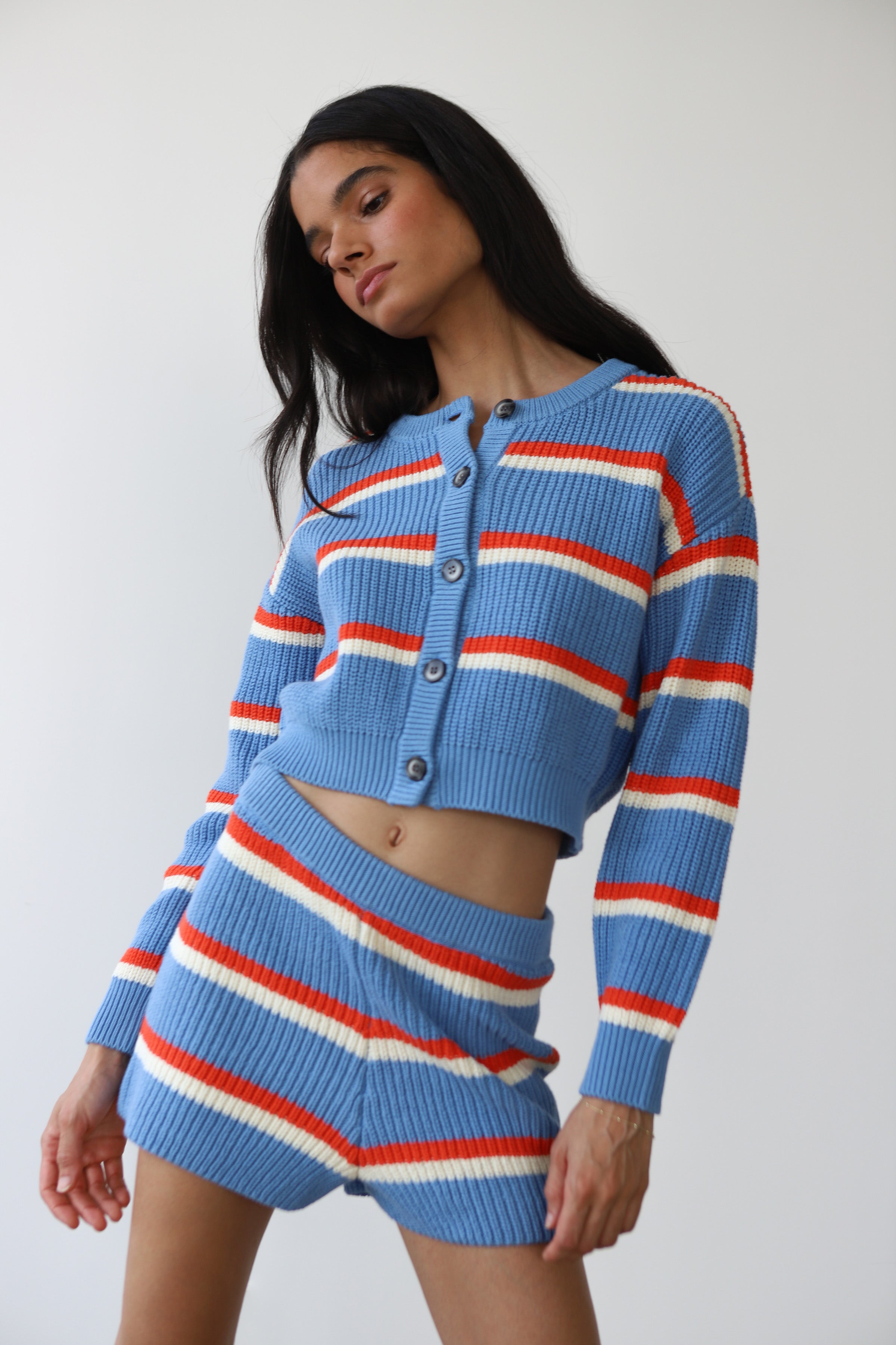 Fiona Cardigan - Capri Blue Stripe