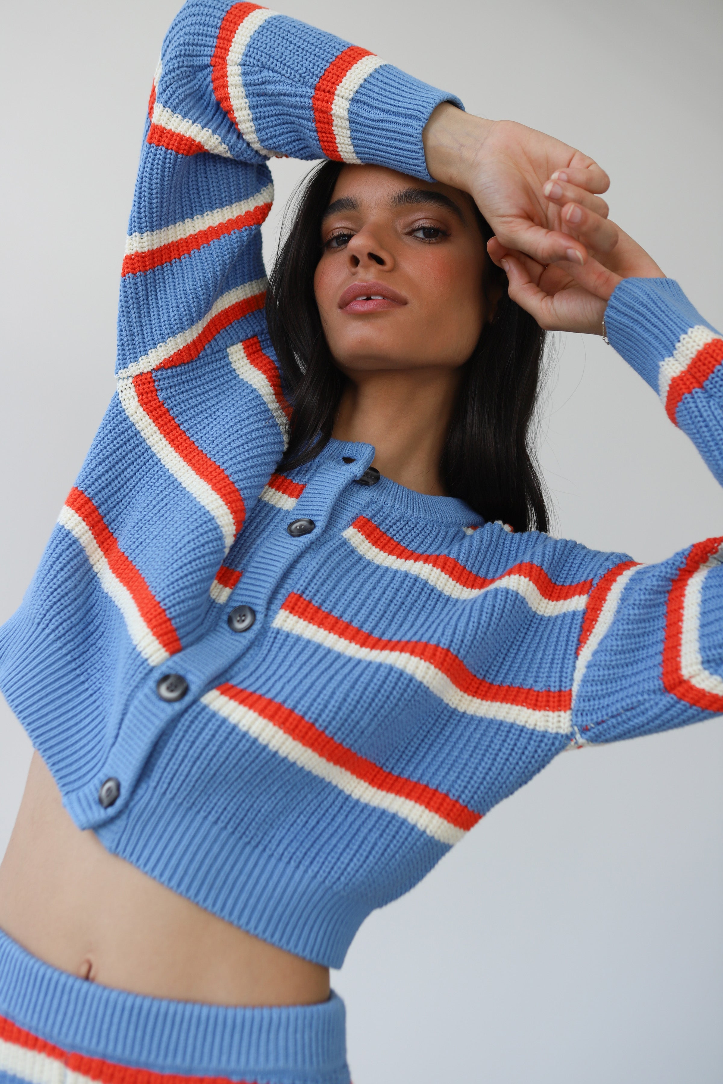 Fiona Cardigan - Capri Blue Stripe