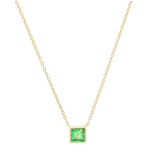 Emerald Bezel Set Solitaire Necklace