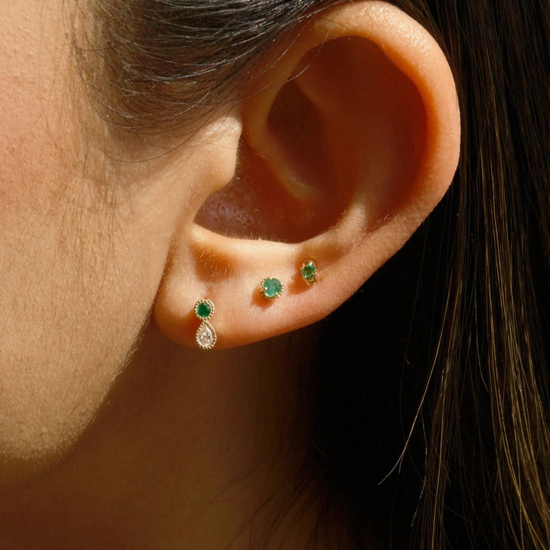 Emerald Diamond Dewdrop Stud