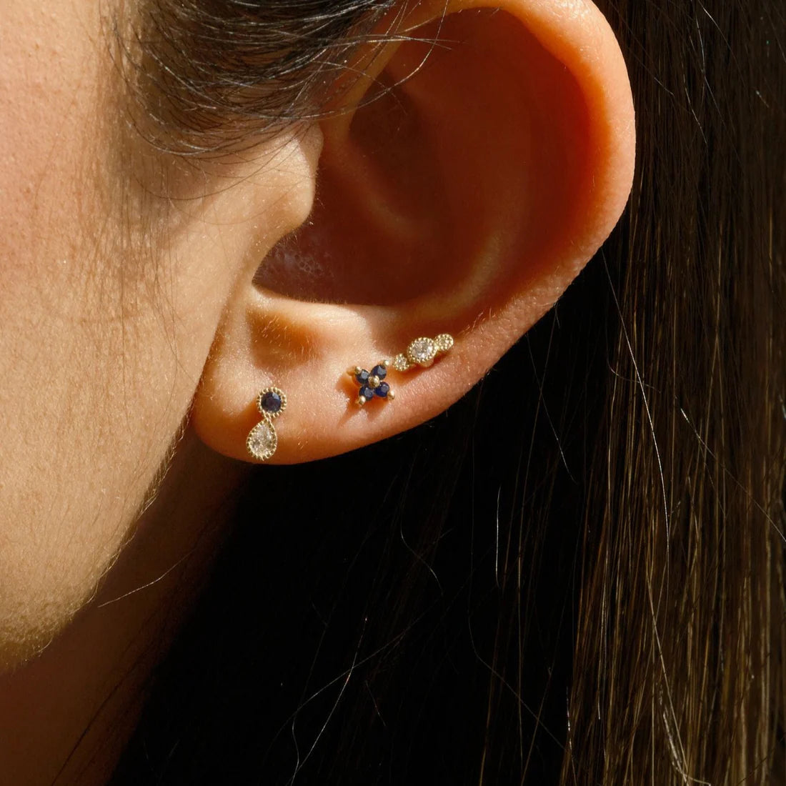 Blue Sapphire Diamond Dewdrop Stud