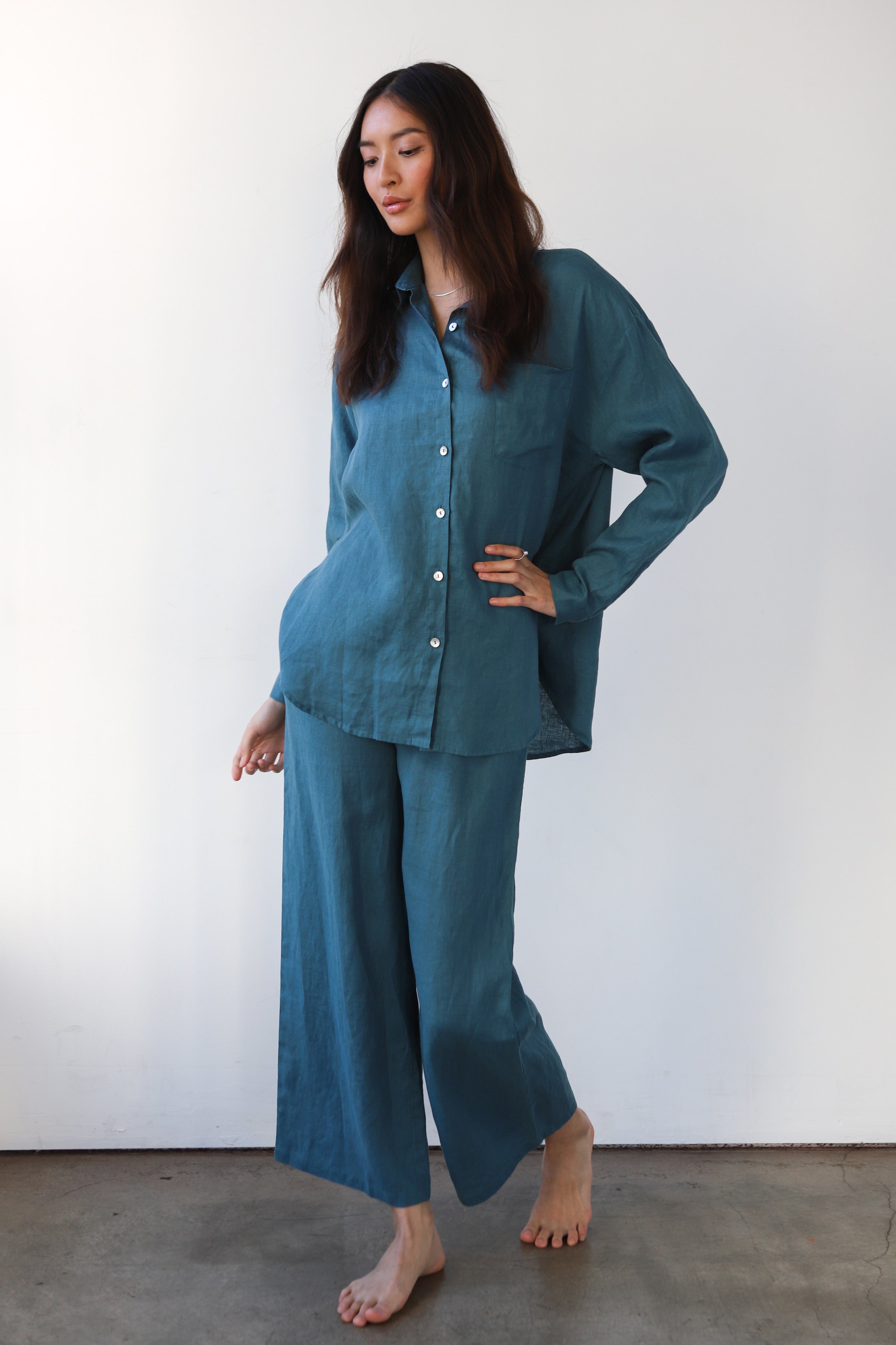 The Linen Drawstring Pant - Teal