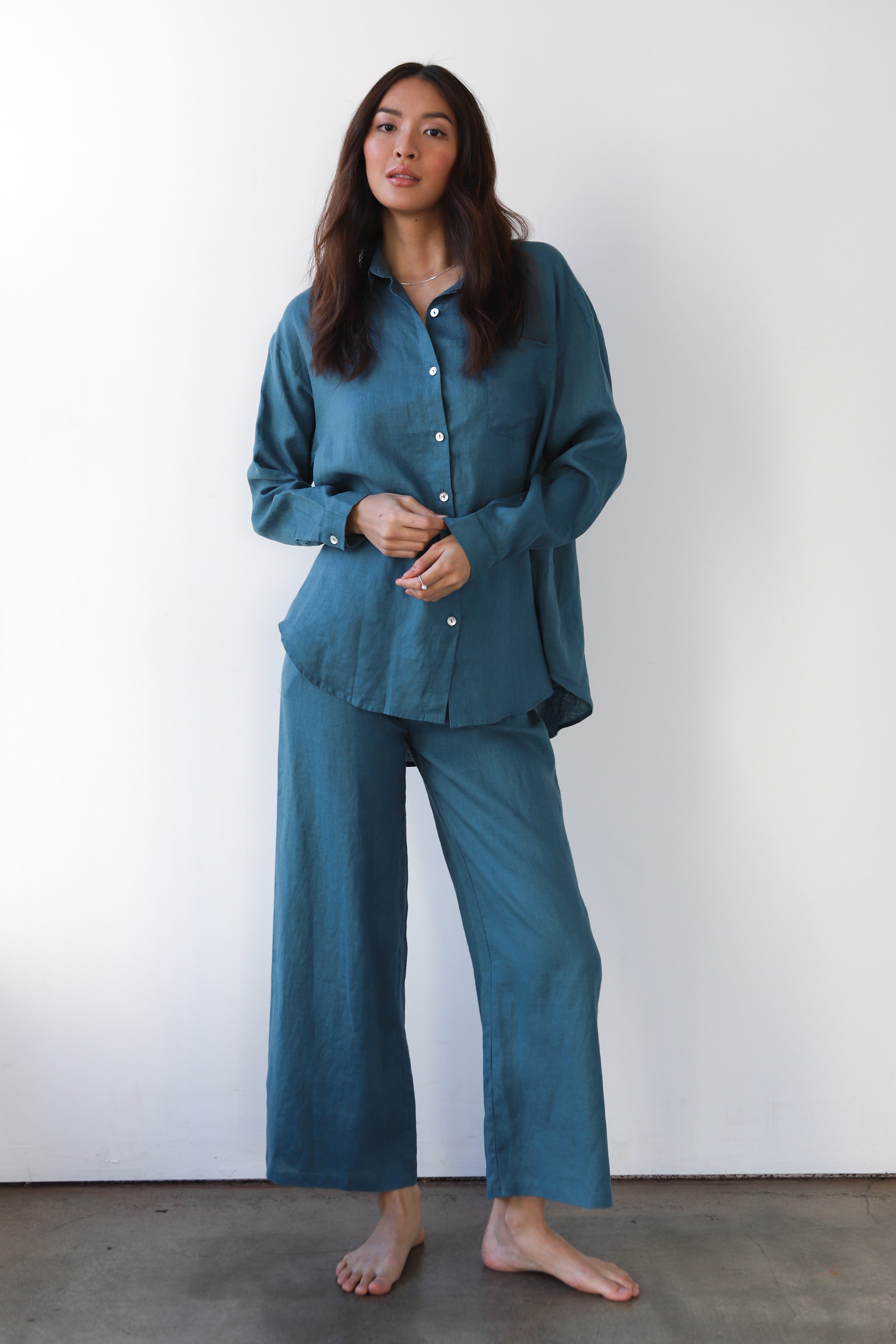 The Linen Drawstring Pant - Teal