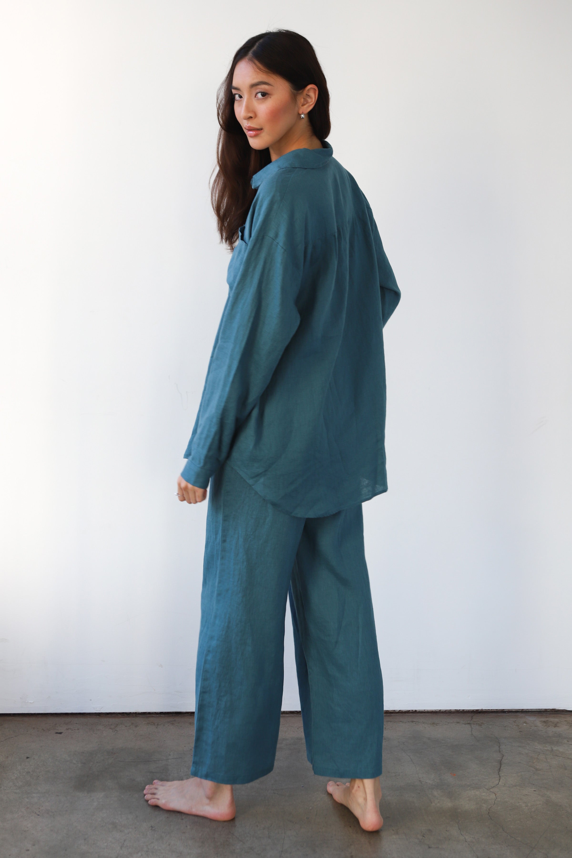 The Linen Drawstring Pant - Teal