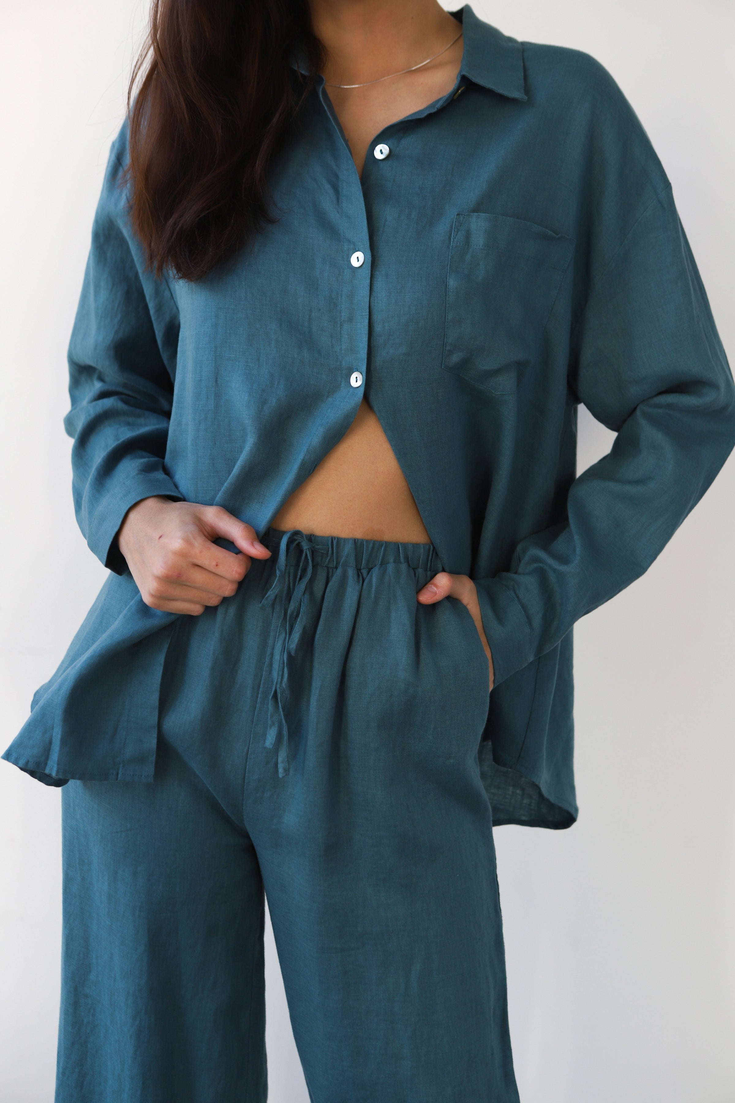 The Linen Drawstring Pant - Teal