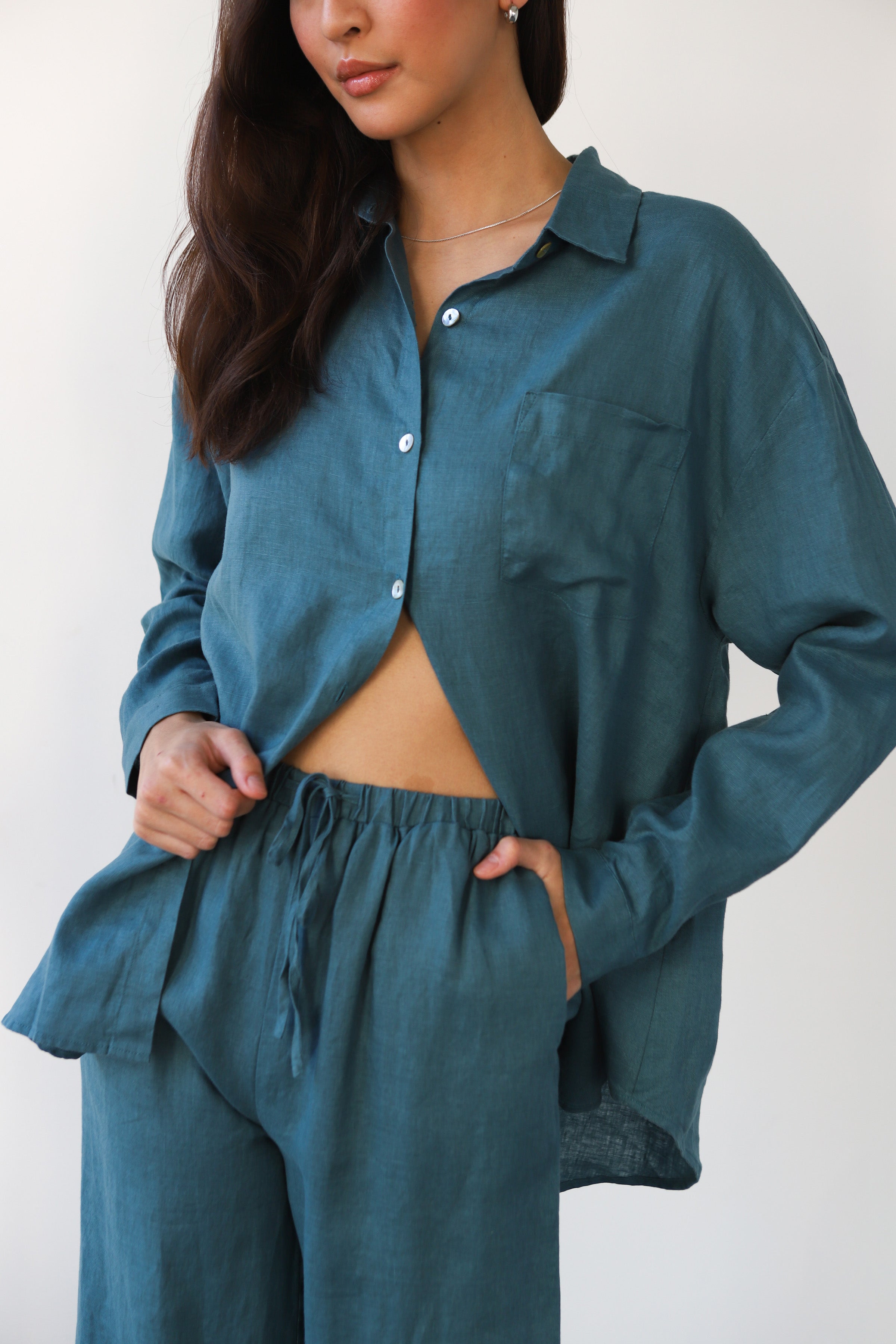 The Linen Drawstring Pant - Teal