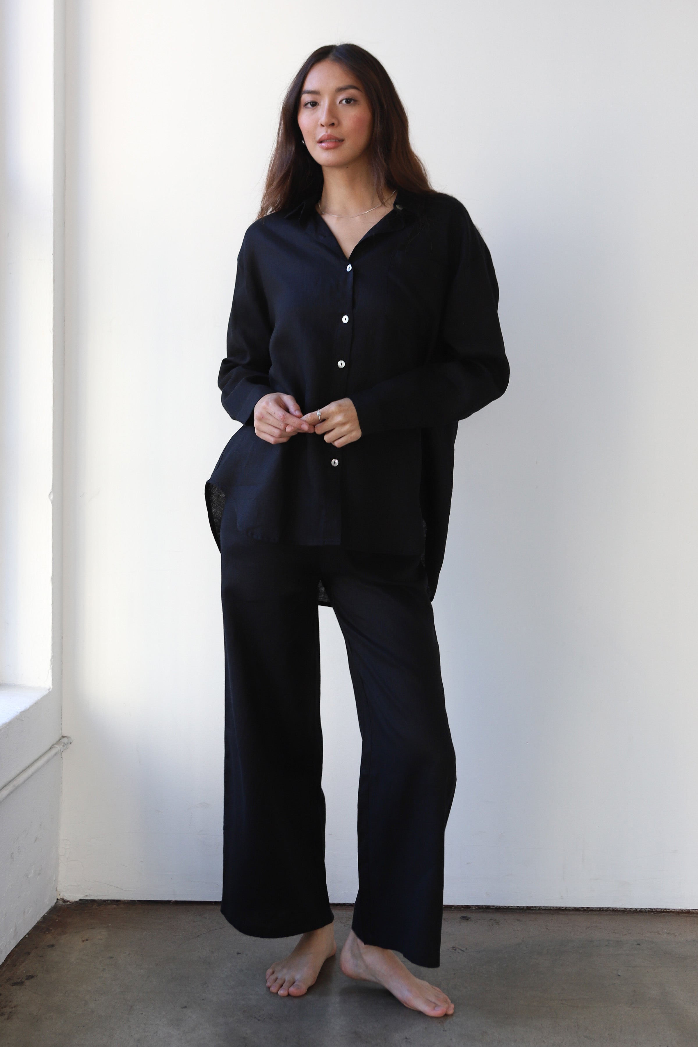 The Linen Drawstring Pant - Black