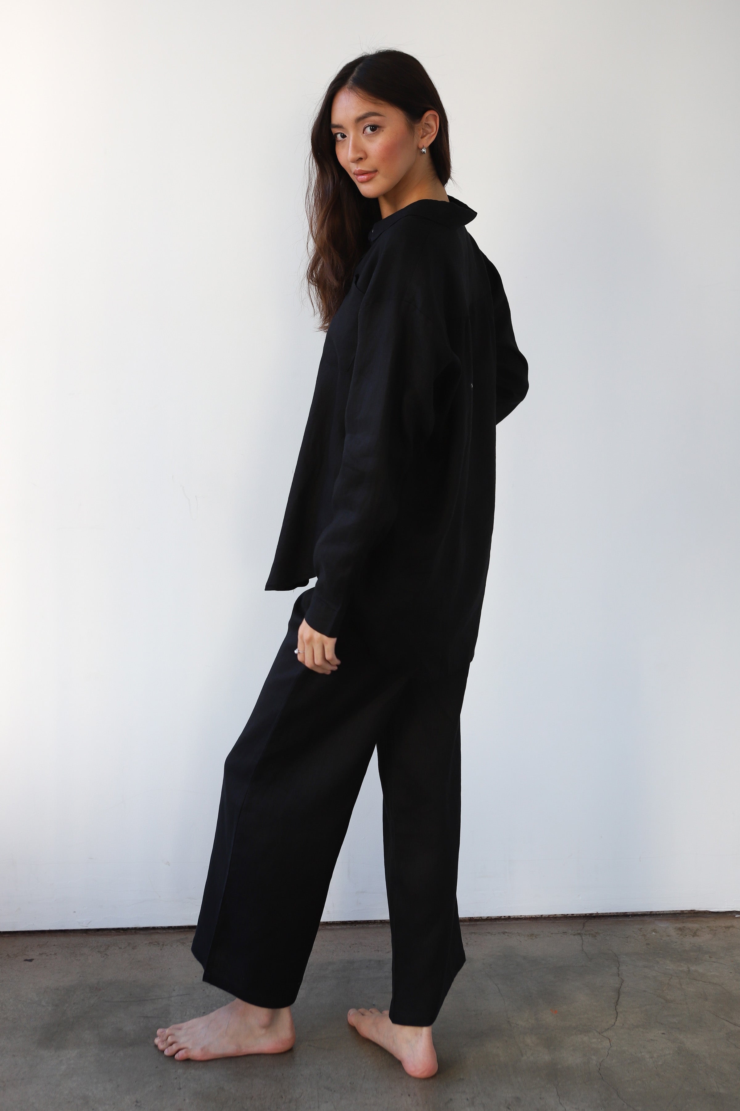 The Linen Drawstring Pant - Black