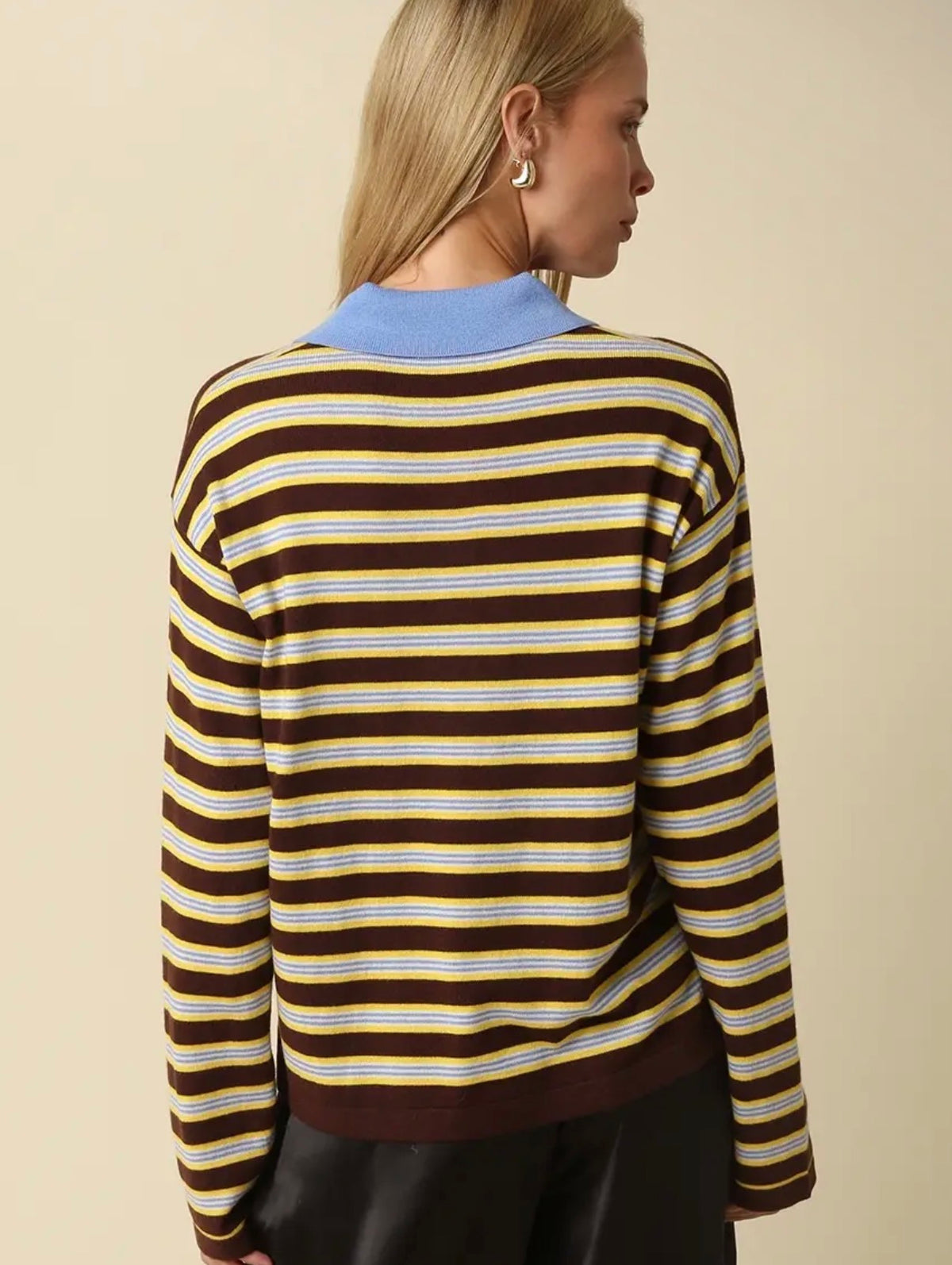 Lana Stripe Collared Knit Top in Chocolate Multi Stripe
