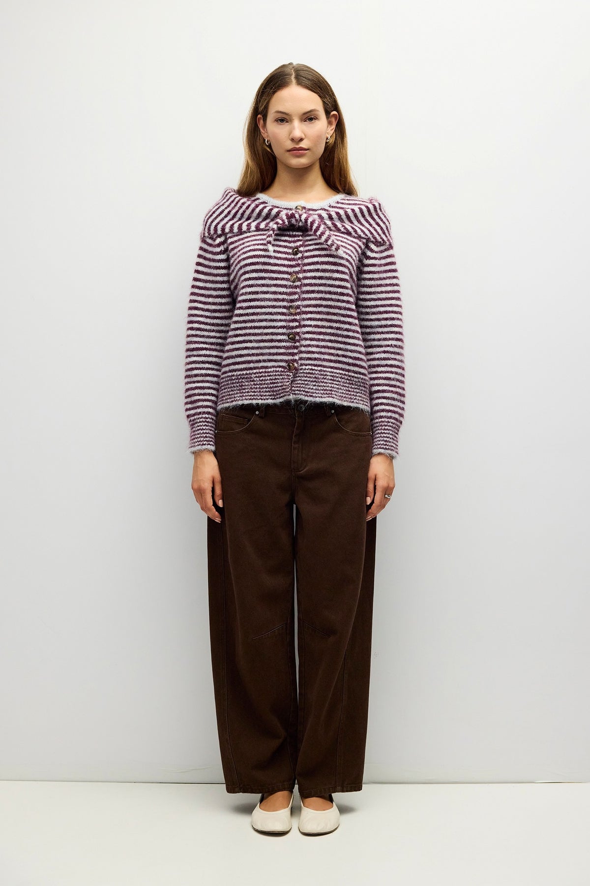 Mia Stripe Cardigan in Fig