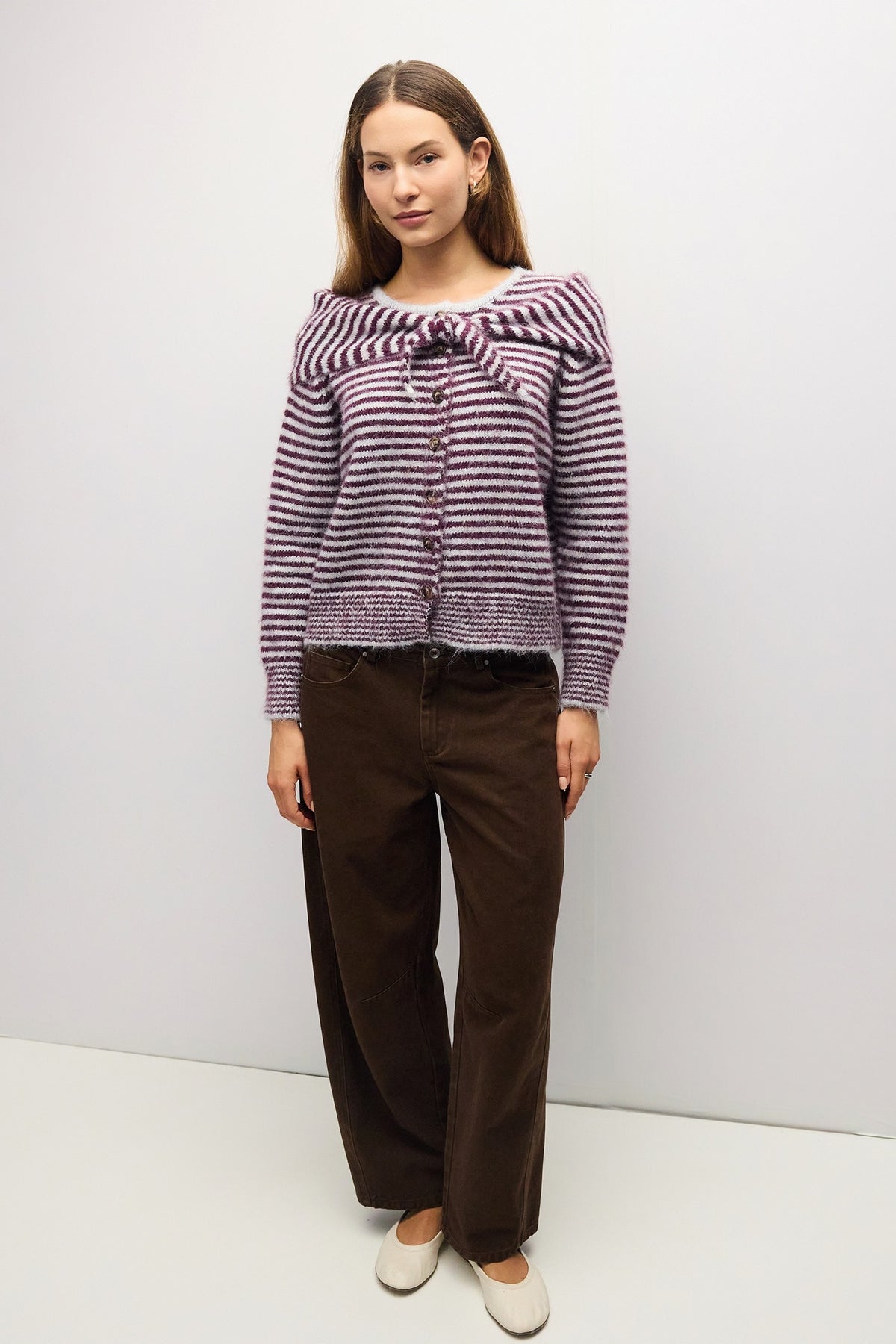 Mia Stripe Cardigan in Fig
