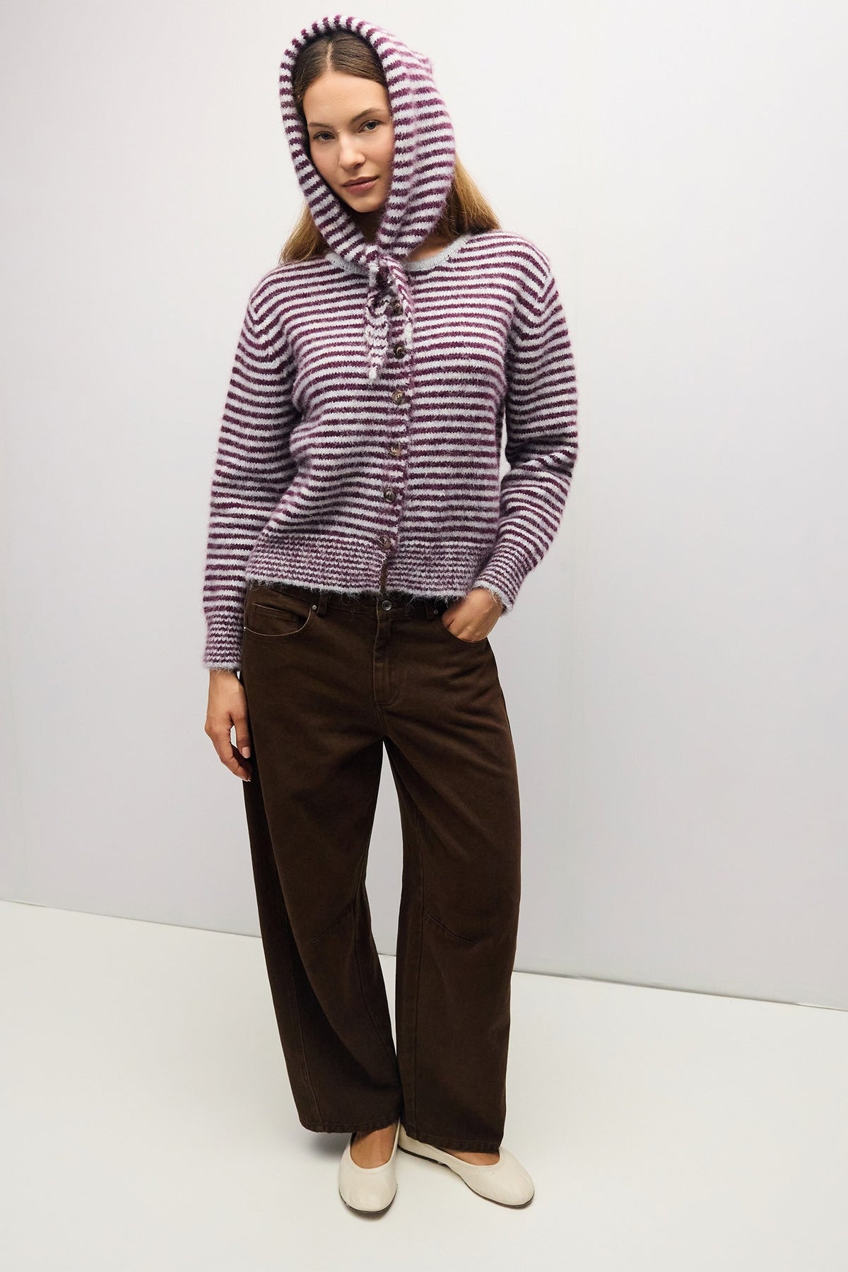Mia Stripe Cardigan in Fig