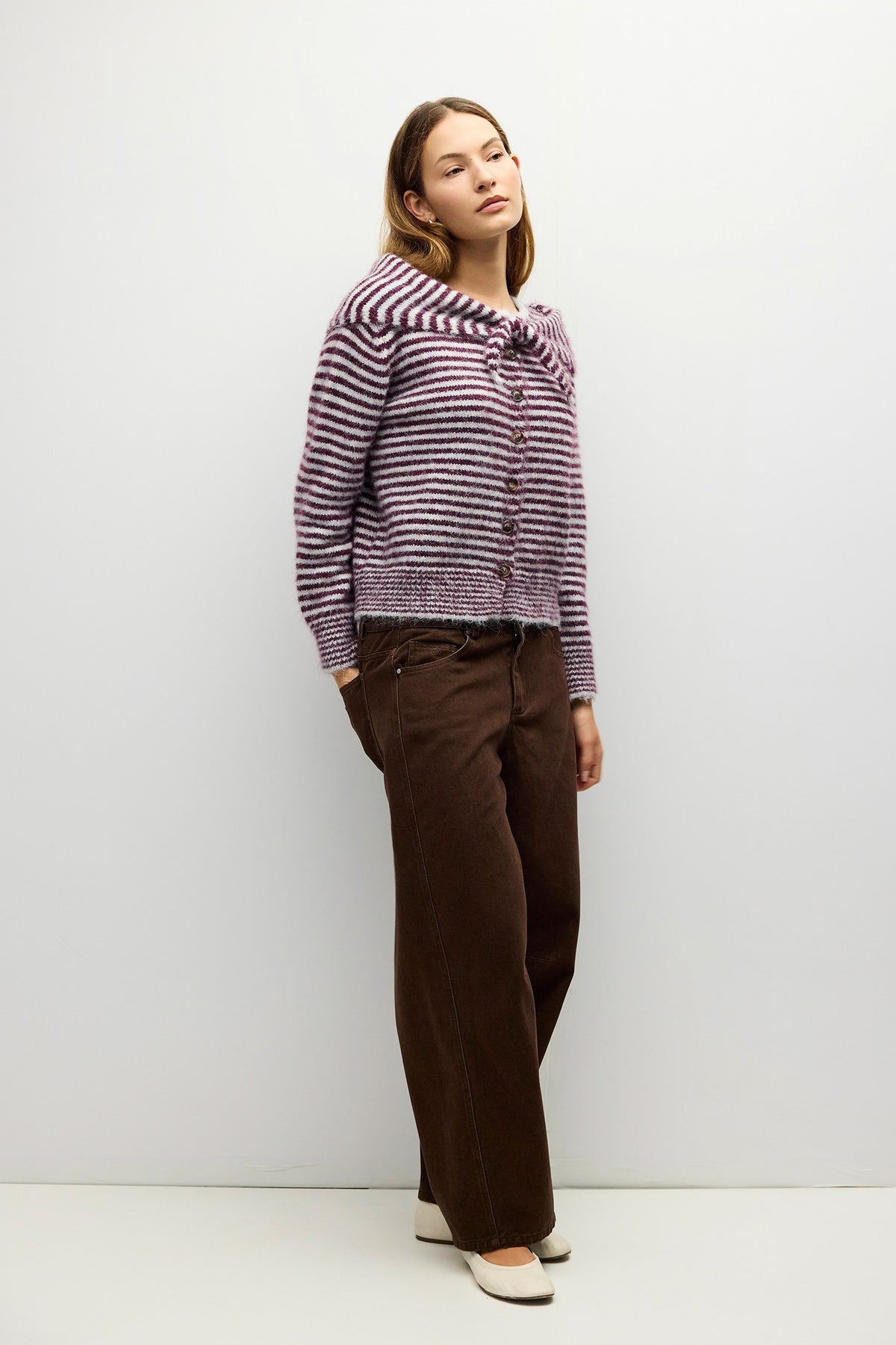 Mia Stripe Cardigan in Fig