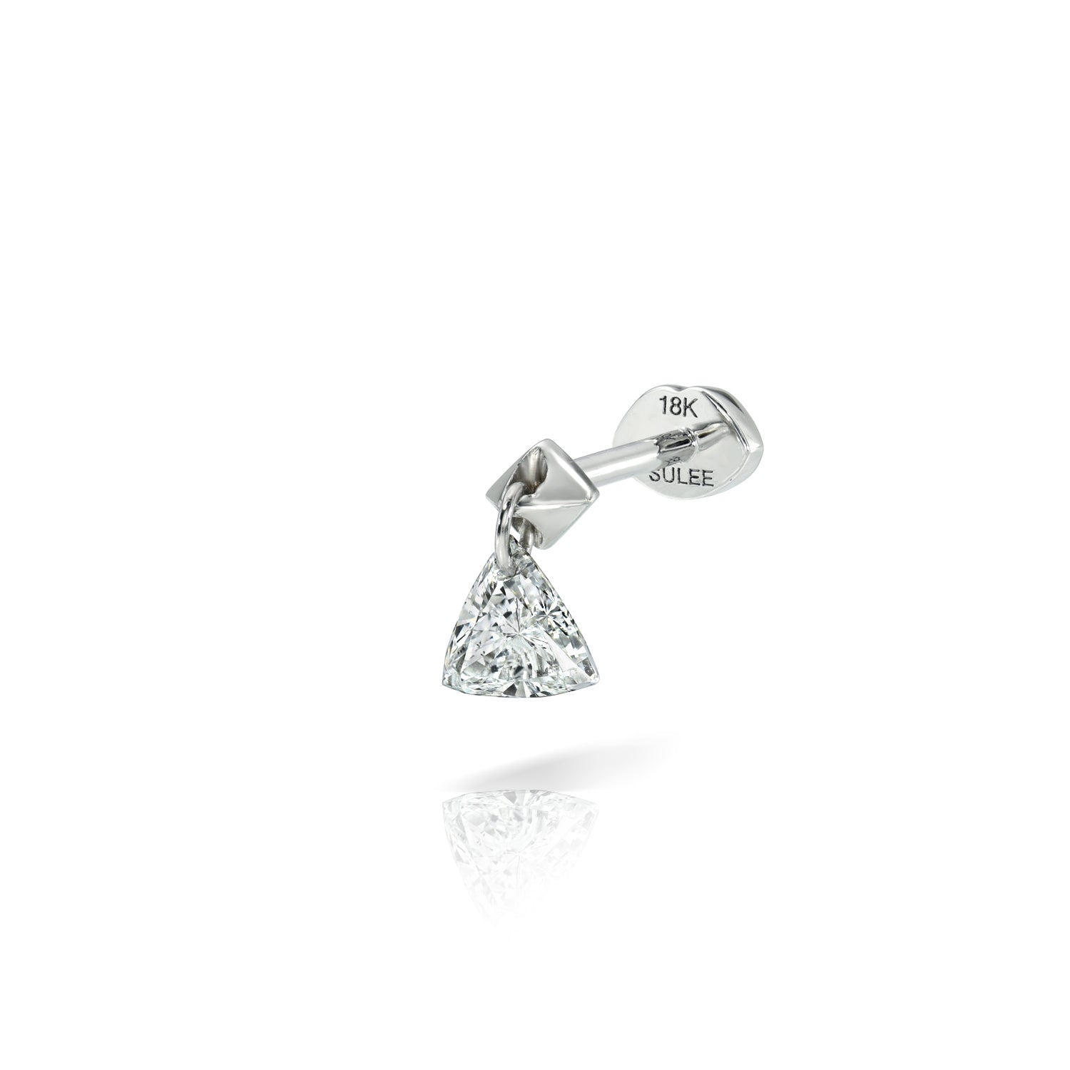 TRILLION SHAPED DIAMOND DANGLE THREADED LIP BACK EARRING