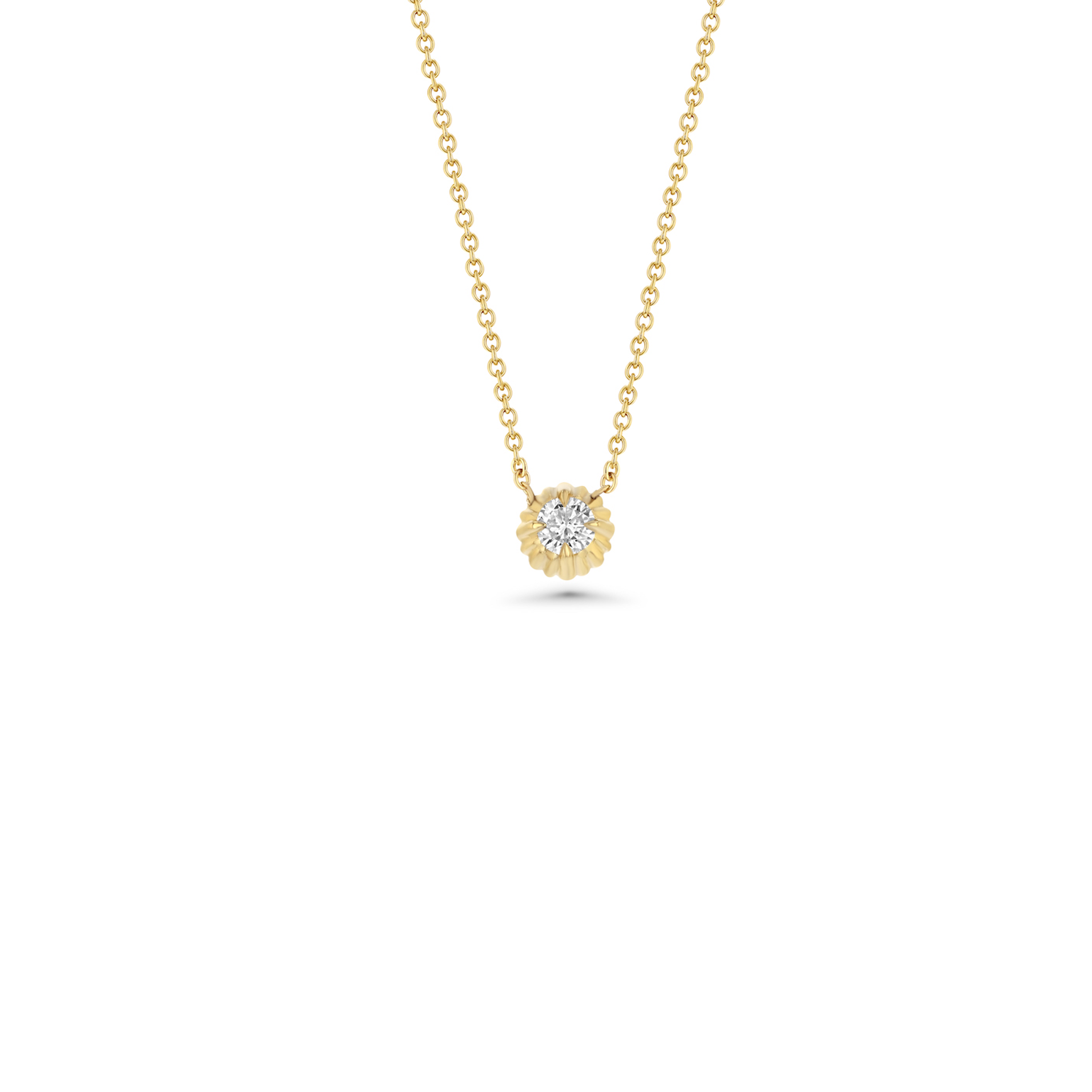 Fluted Button Necklace With Round Diamond