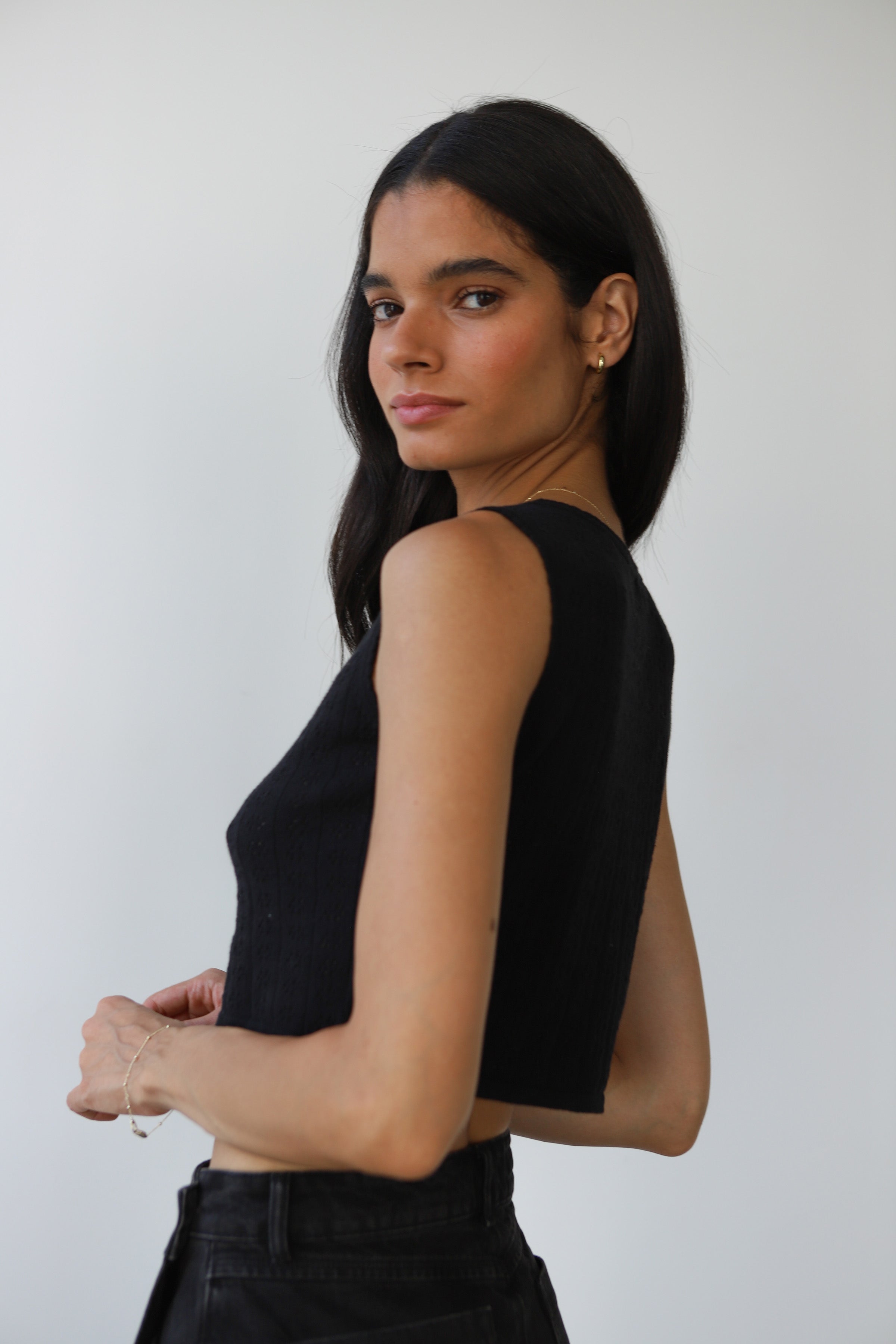 Nerissa Pointelle Tank - Black