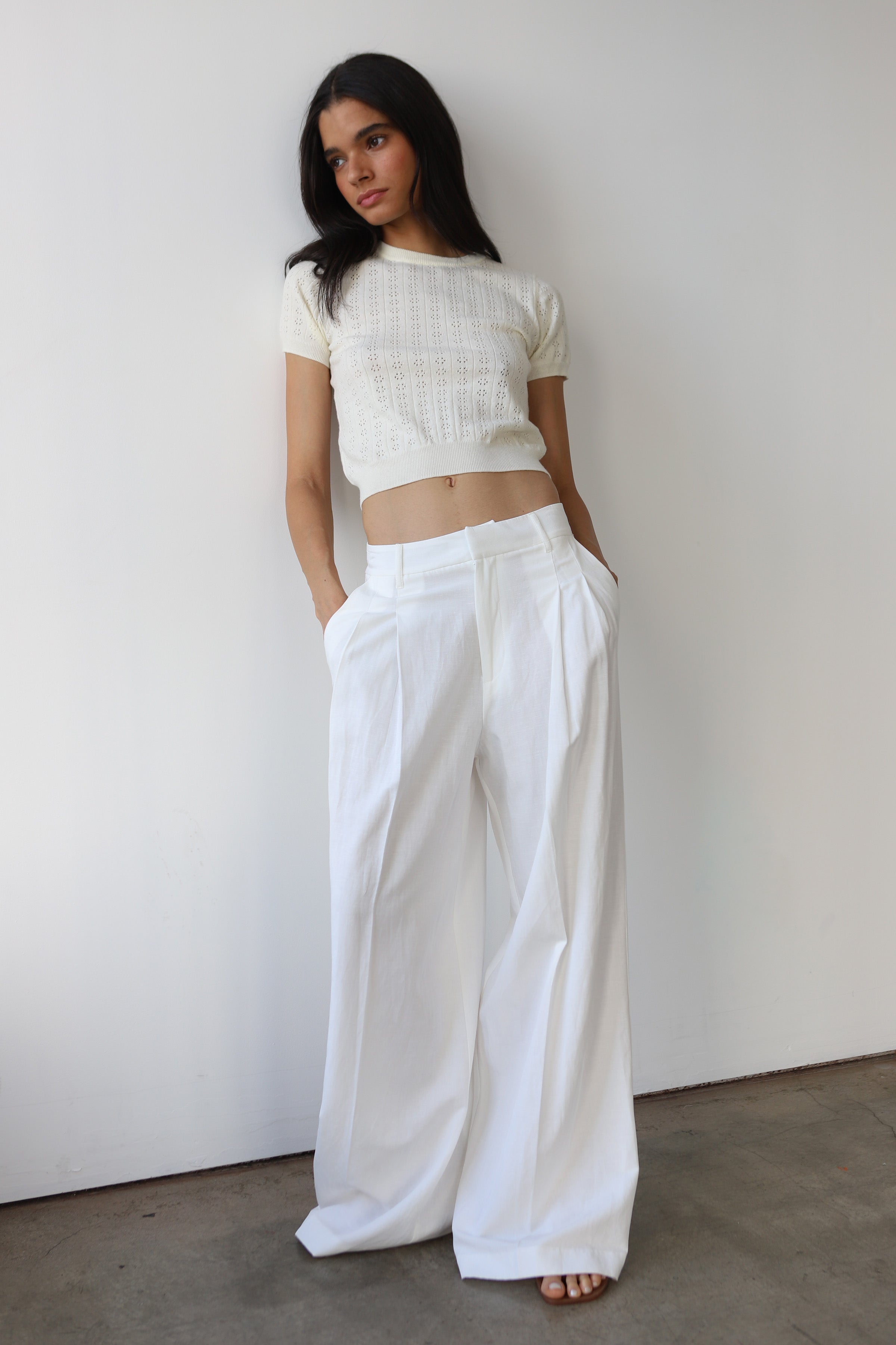 Nerissa Pointelle Tee - Creme