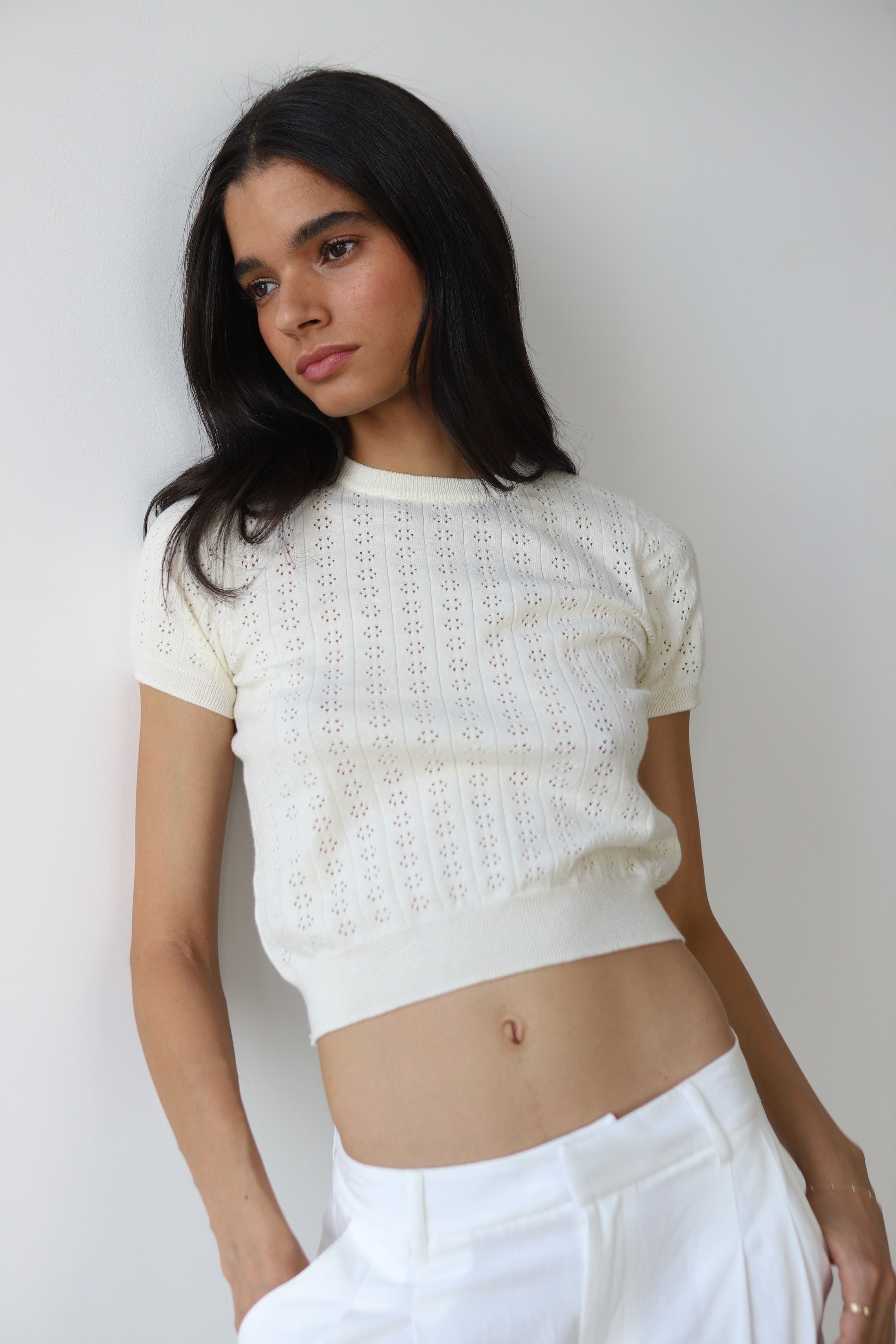Nerissa Pointelle Tee - Creme
