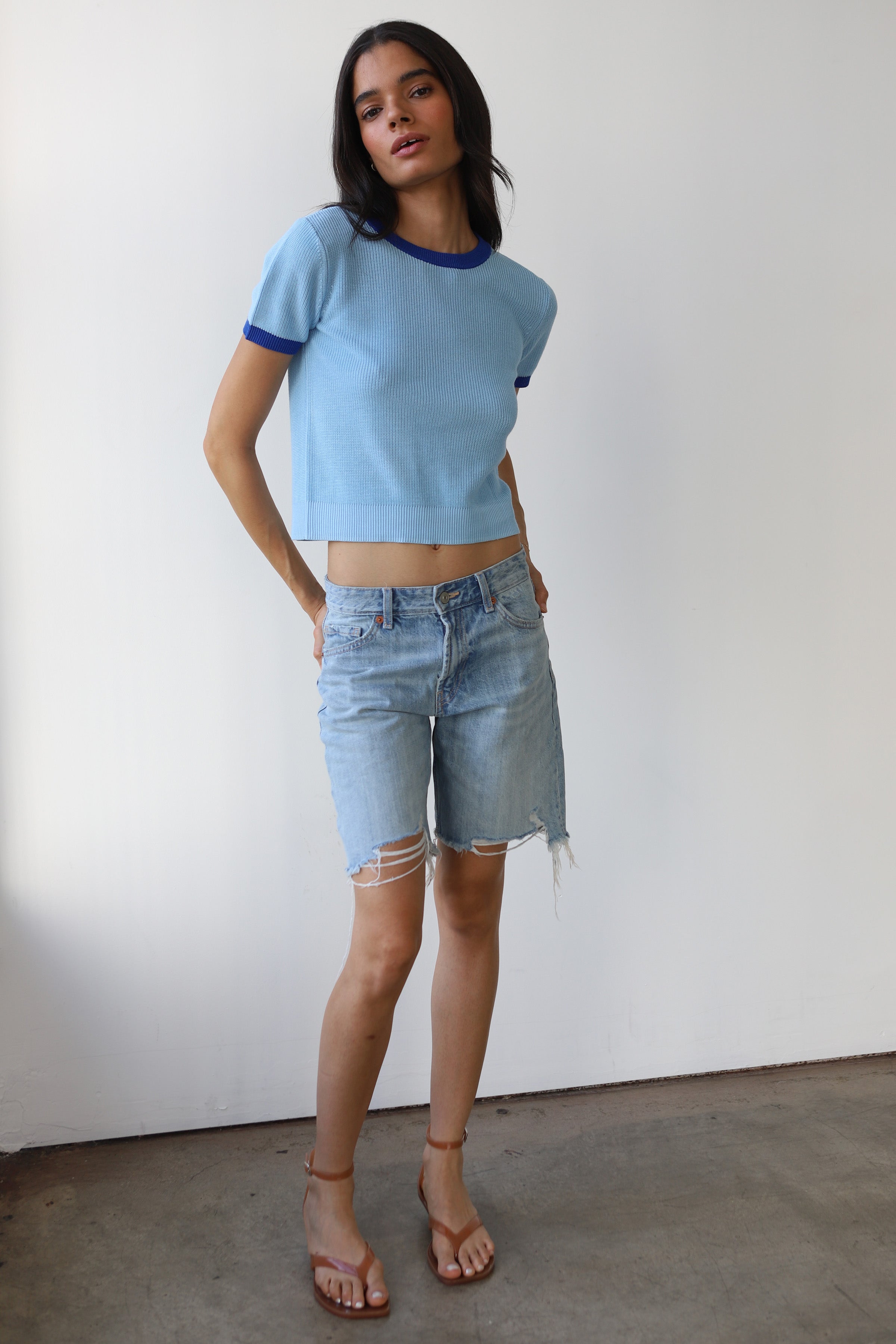 The Ringer Knit Tee - Capri Blue