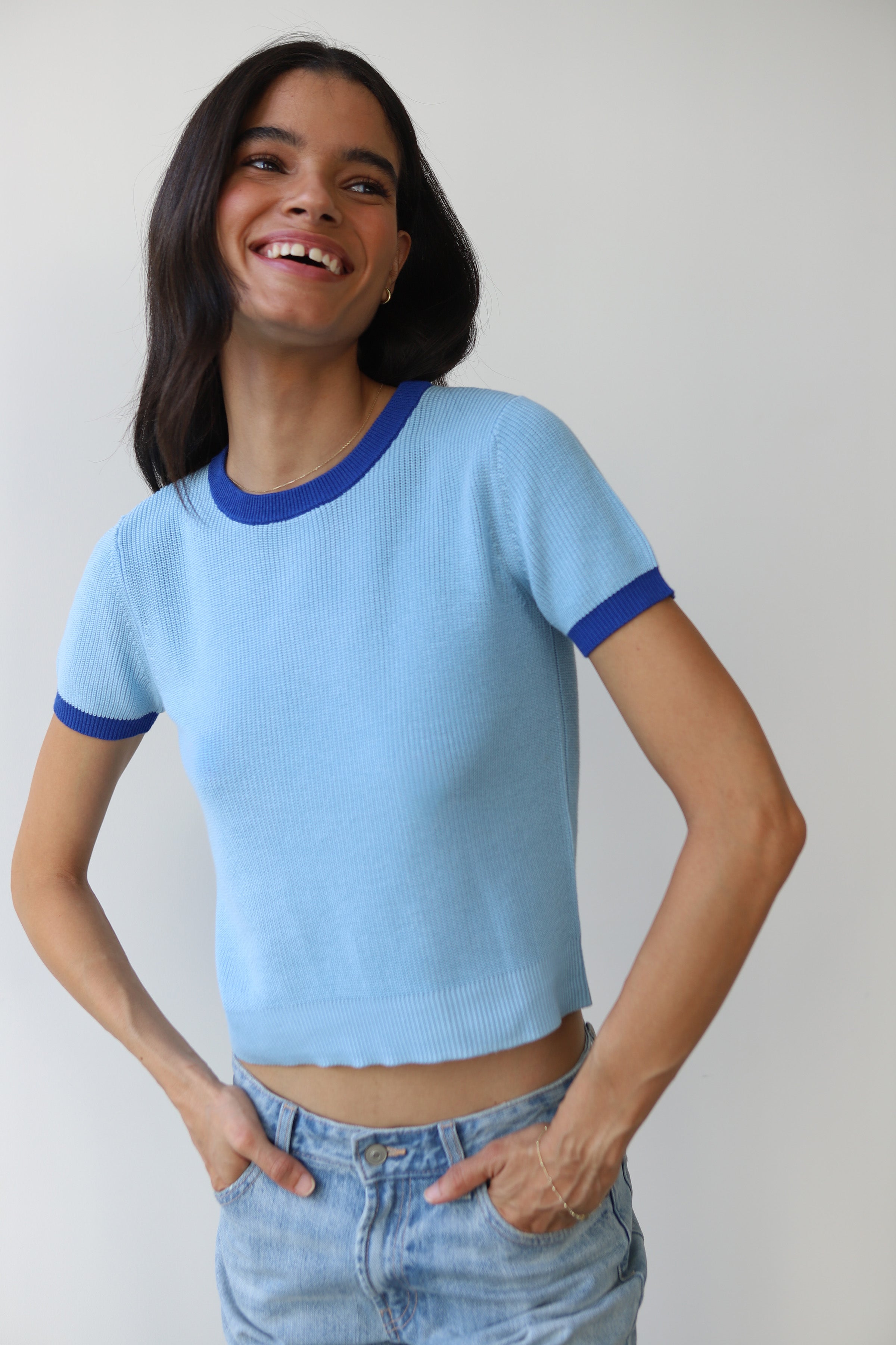 The Ringer Knit Tee - Capri Blue