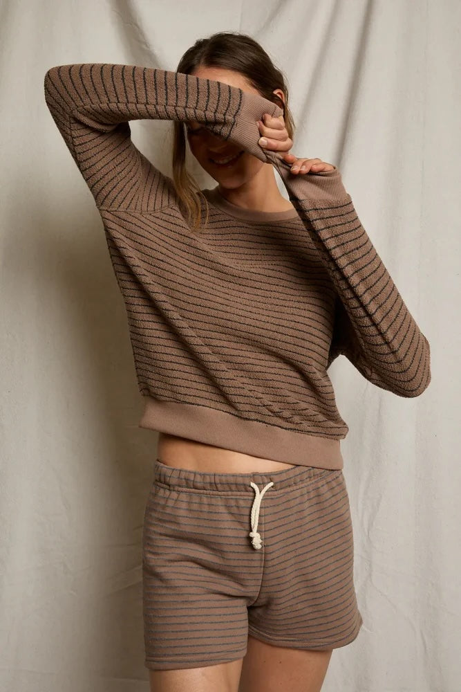Bennie Sweatshorts in Mocha Charcoal Stripe