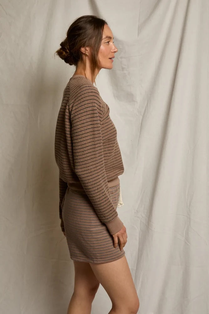 Bennie Sweatshorts in Mocha Charcoal Stripe