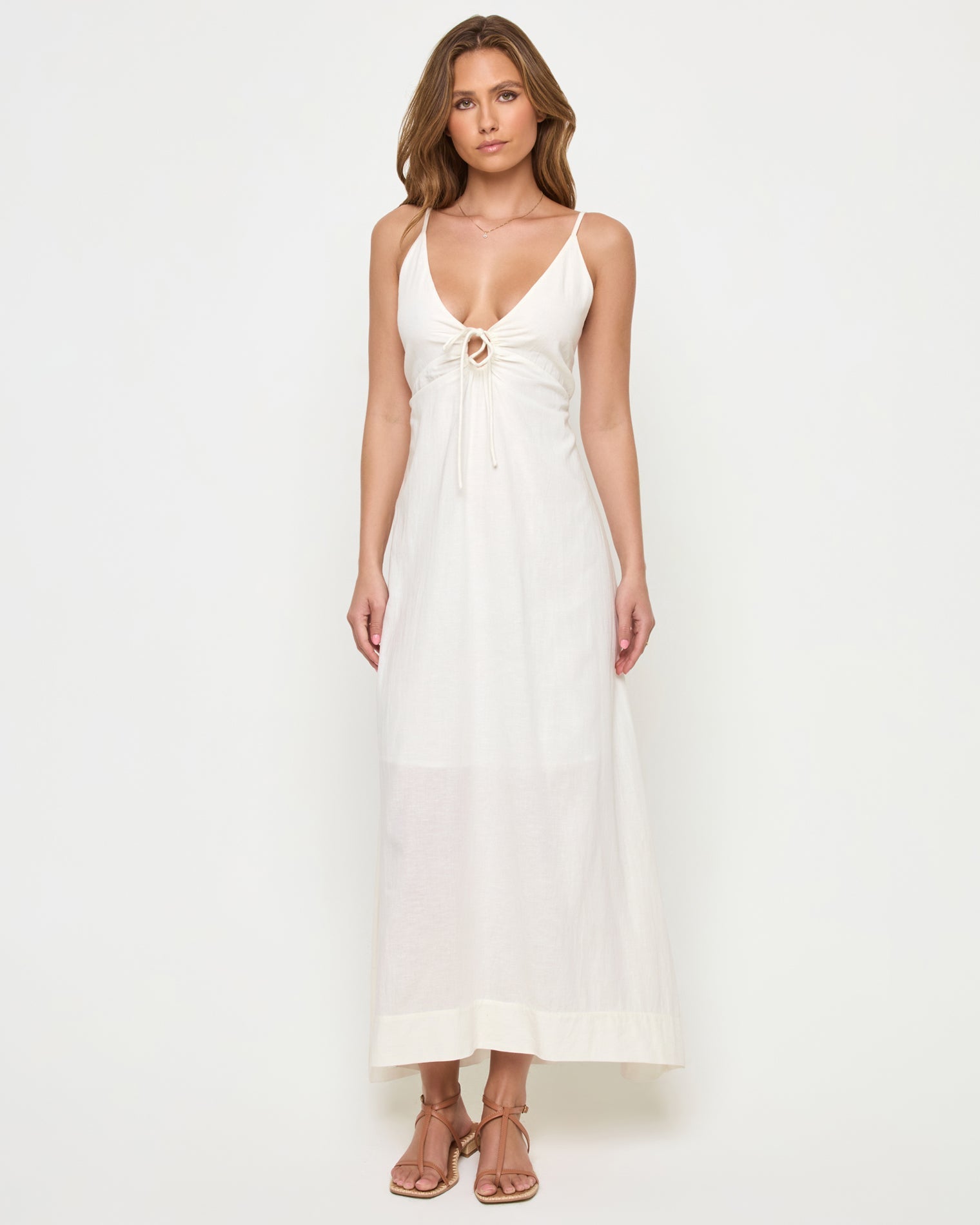 Cream | Badge:New Arrival_#B2AC88_#ffffff' Cream maxi dress with tie front