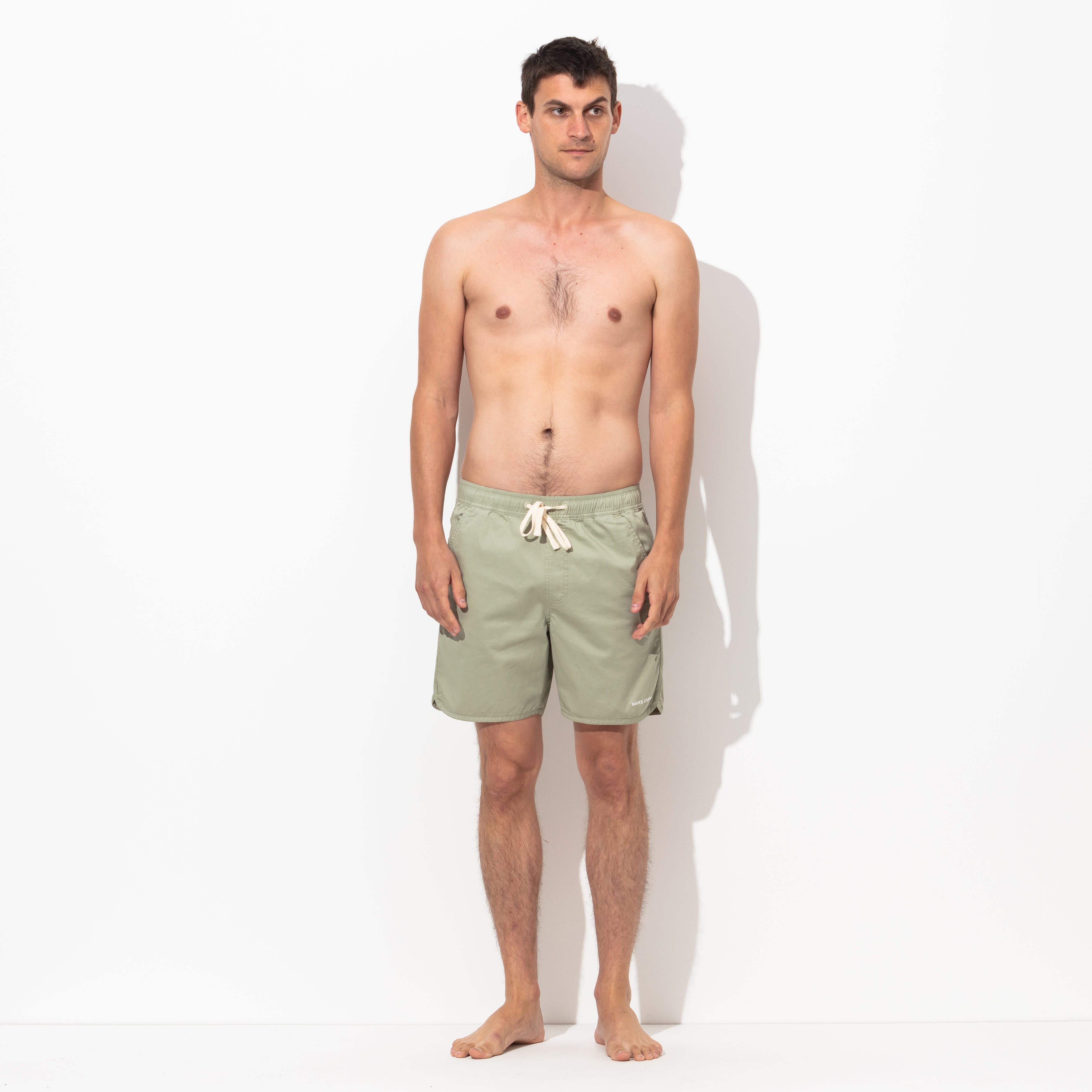 Label Elastic Boardshort in Green Tea
