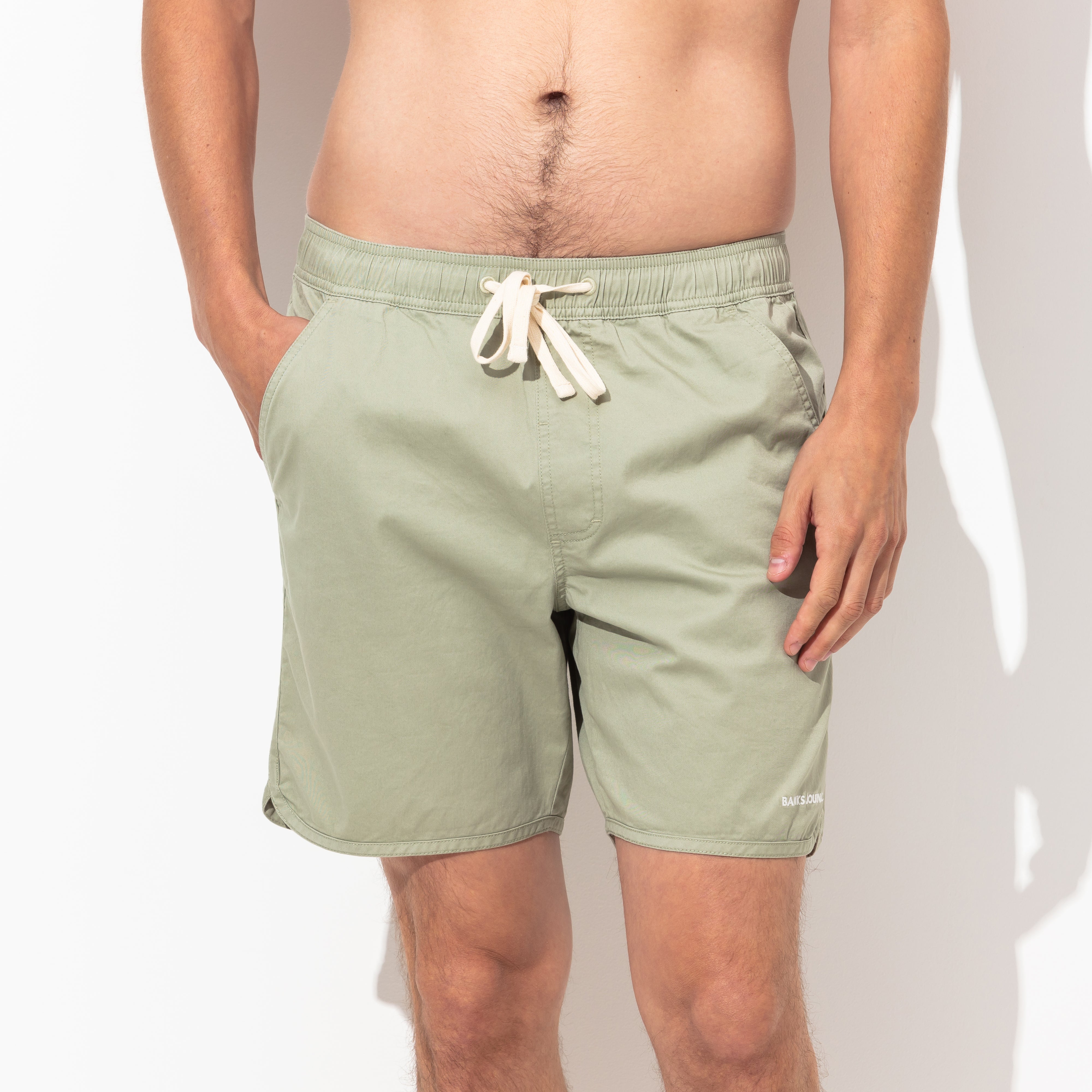 Label Elastic Boardshort in Green Tea