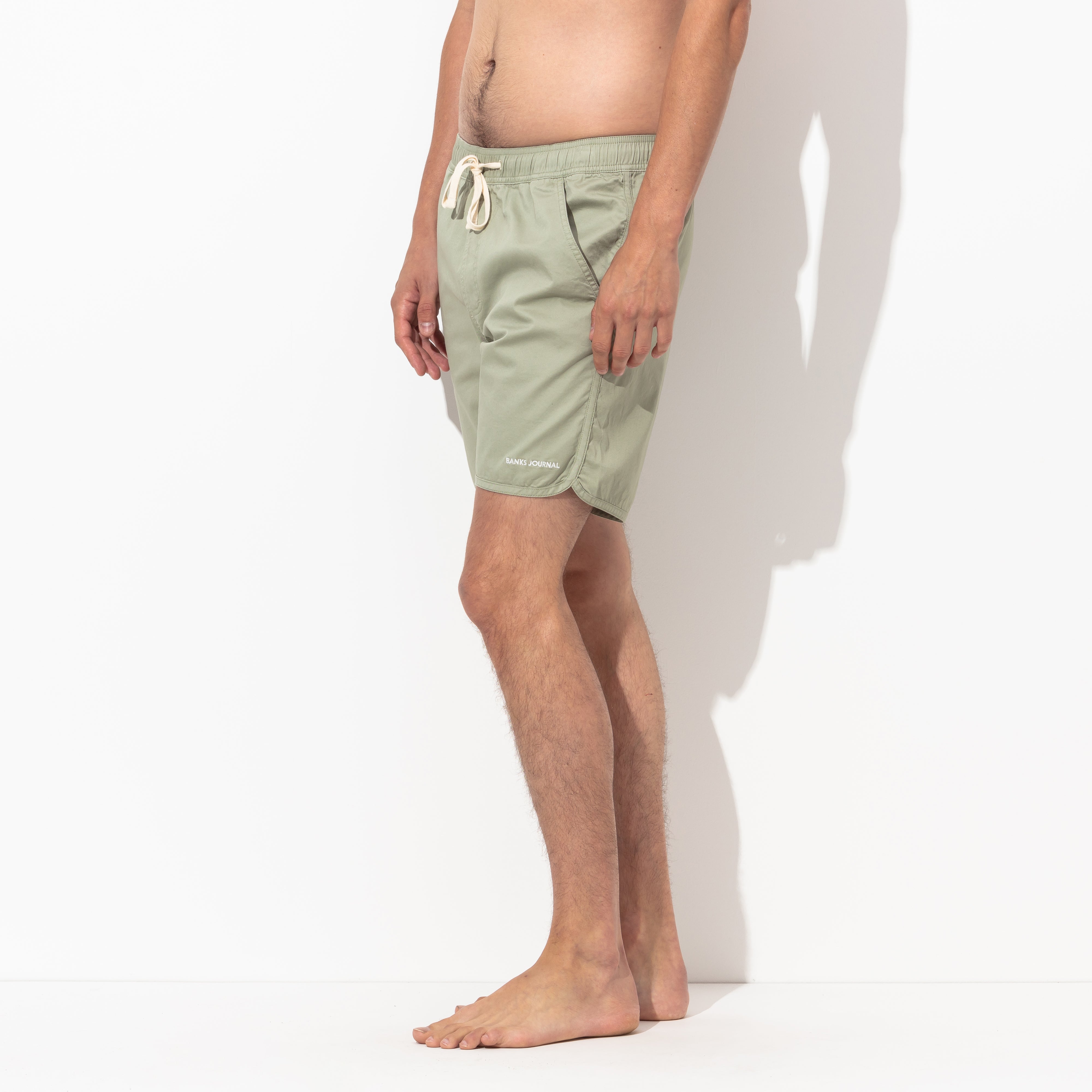 Label Elastic Boardshort in Green Tea