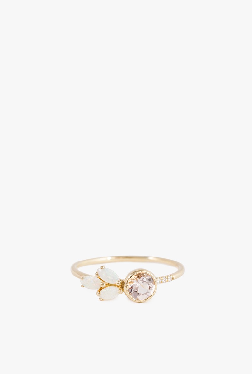 Morganite Diamond Opal Leaf Ring