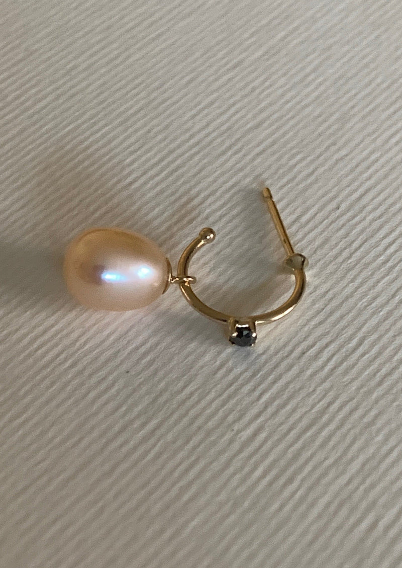 black diamond and blush pearl hoops