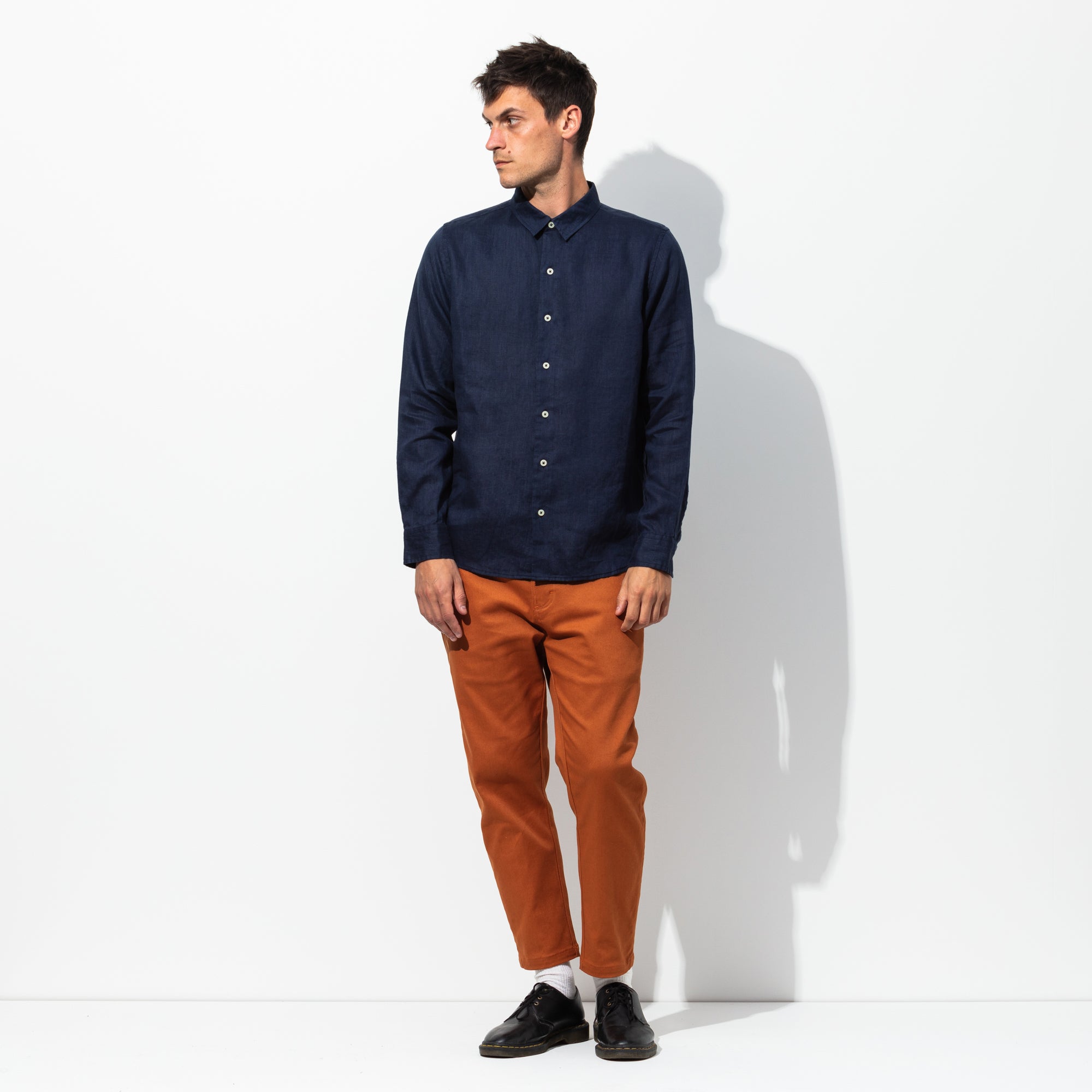 Hastings Linen L/S Woven Shirt in Dirty Denim