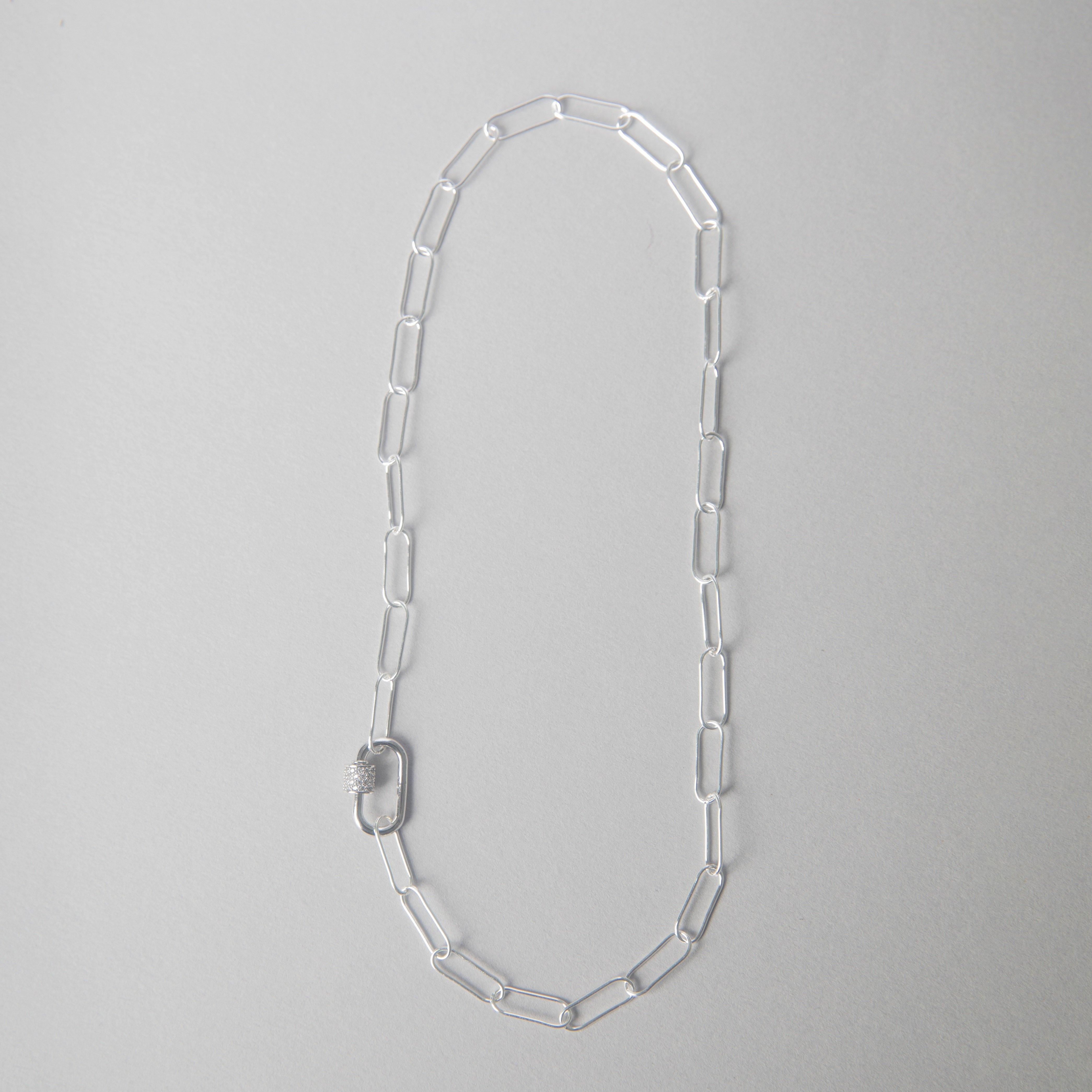 ROUND LINK PAPER CLIP CHAIN WITH CZ CARIBENER CLOSURE